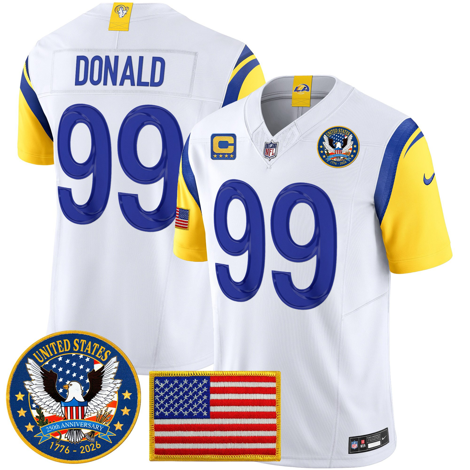 Men's Los Angeles Rams 2025 "United States 250th Anniversary Patch" Vapor Limited Jersey - All Stitched - Image 27