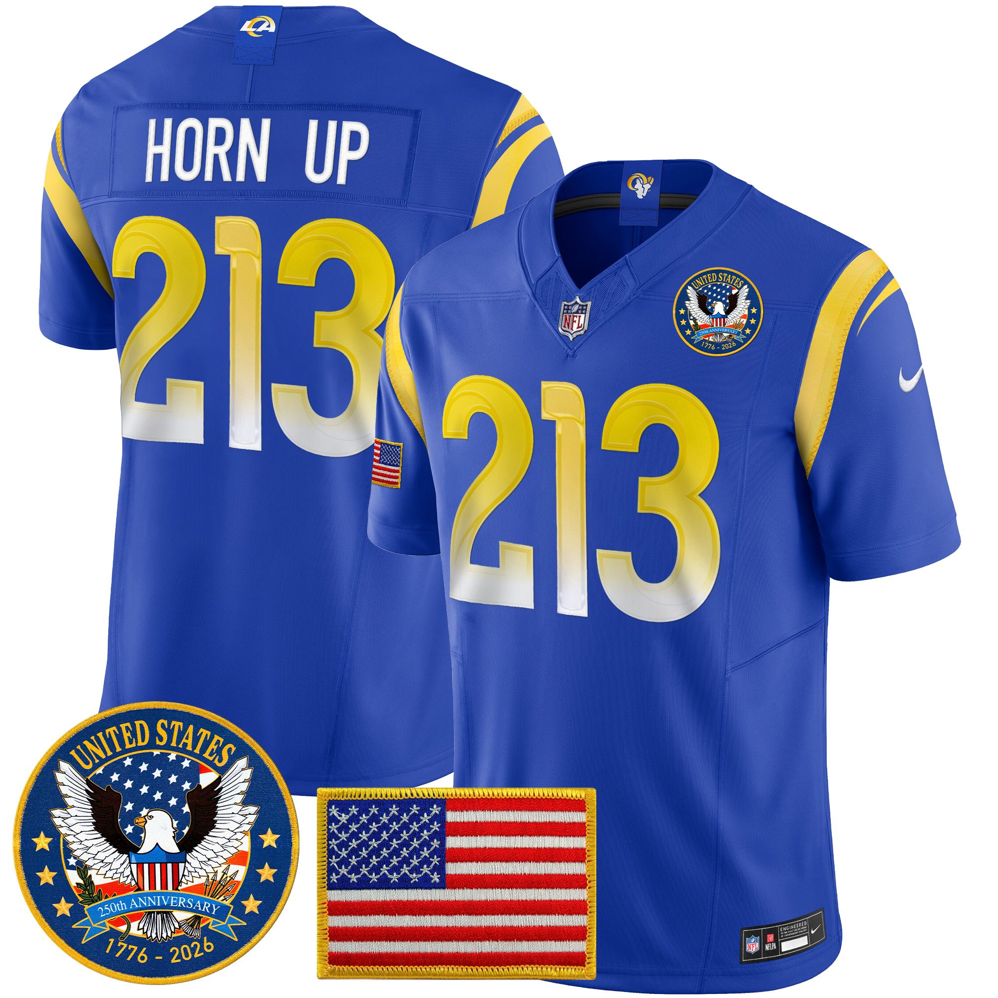 Men's Los Angeles Rams 2025 "United States 250th Anniversary Patch" Vapor Limited Jersey - All Stitched - Image 13