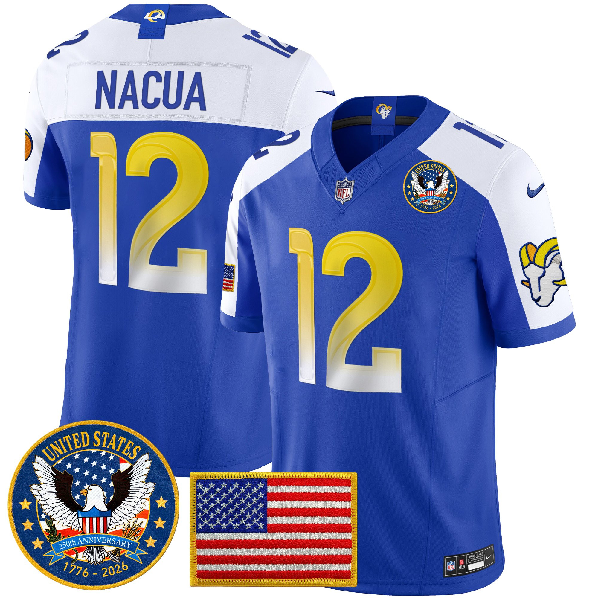 Men's Los Angeles Rams 2025 "United States 250th Anniversary Patch" Vapor Limited Jersey - All Stitched - Image 41