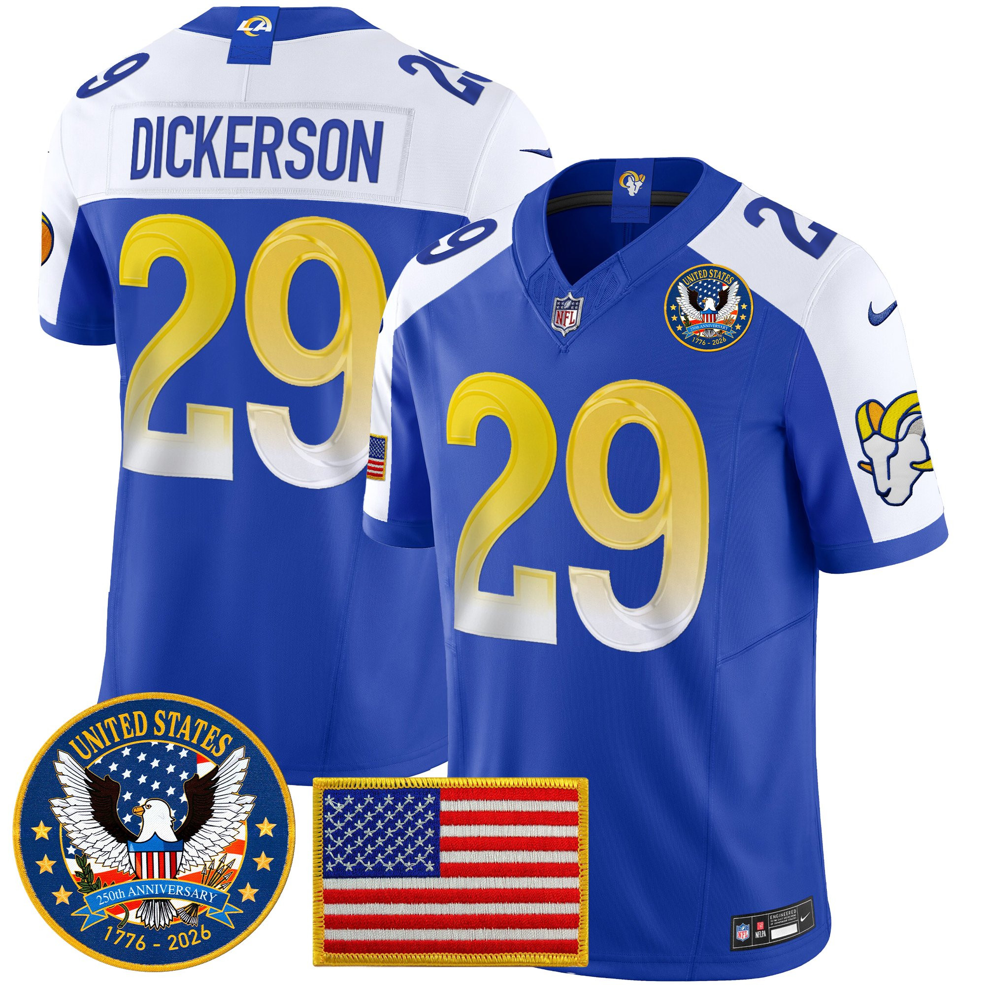 Men's Los Angeles Rams 2025 "United States 250th Anniversary Patch" Vapor Limited Jersey - All Stitched - Image 49