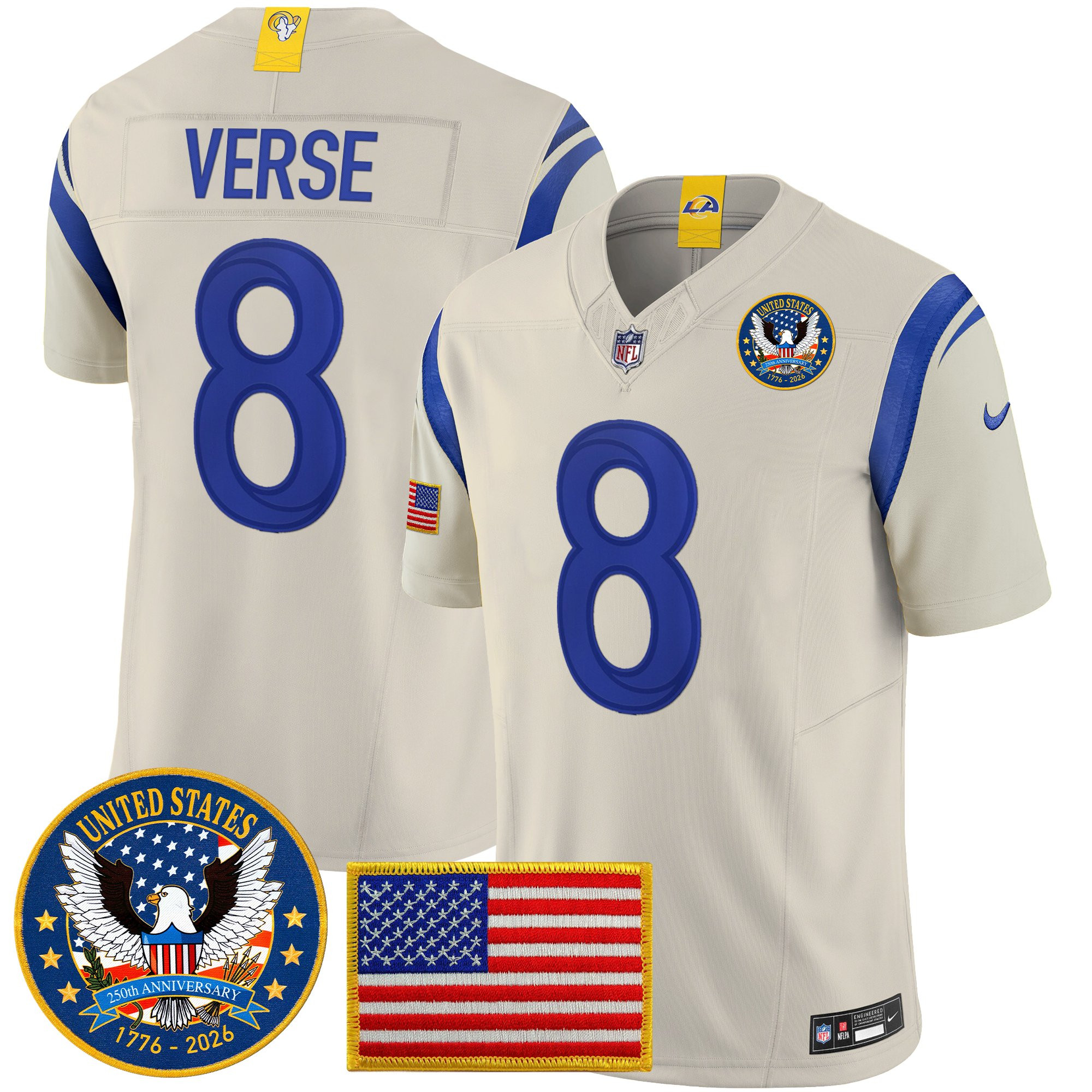 Men's Los Angeles Rams 2025 "United States 250th Anniversary Patch" Vapor Limited Jersey - All Stitched - Image 34