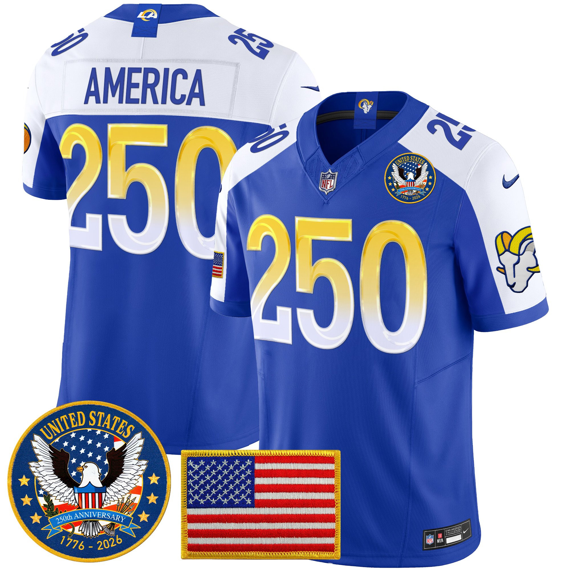 Men's Los Angeles Rams 2025 "United States 250th Anniversary Patch" Vapor Limited Jersey - All Stitched - Image 42