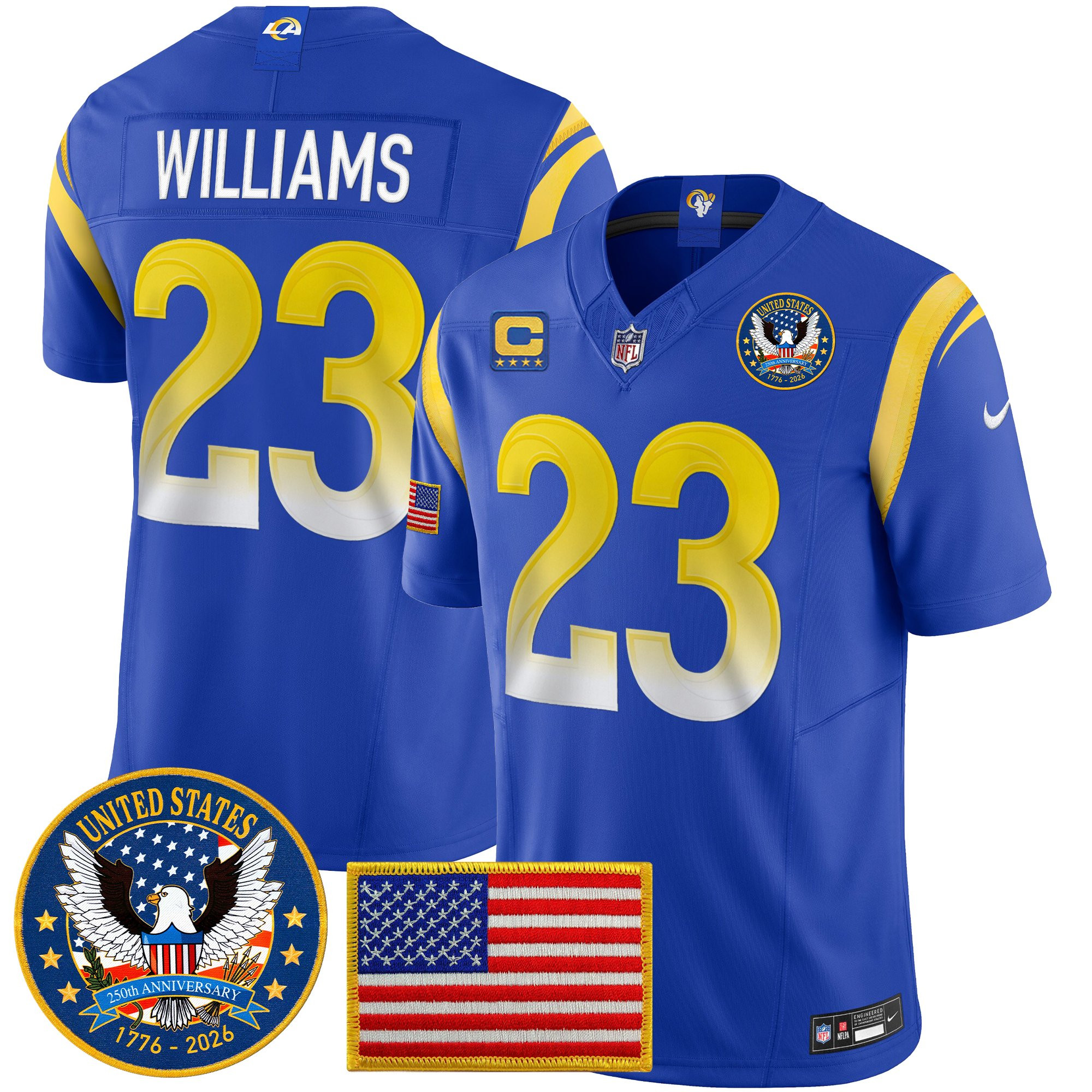 Men's Los Angeles Rams 2025 "United States 250th Anniversary Patch" Vapor Limited Jersey - All Stitched - Image 18