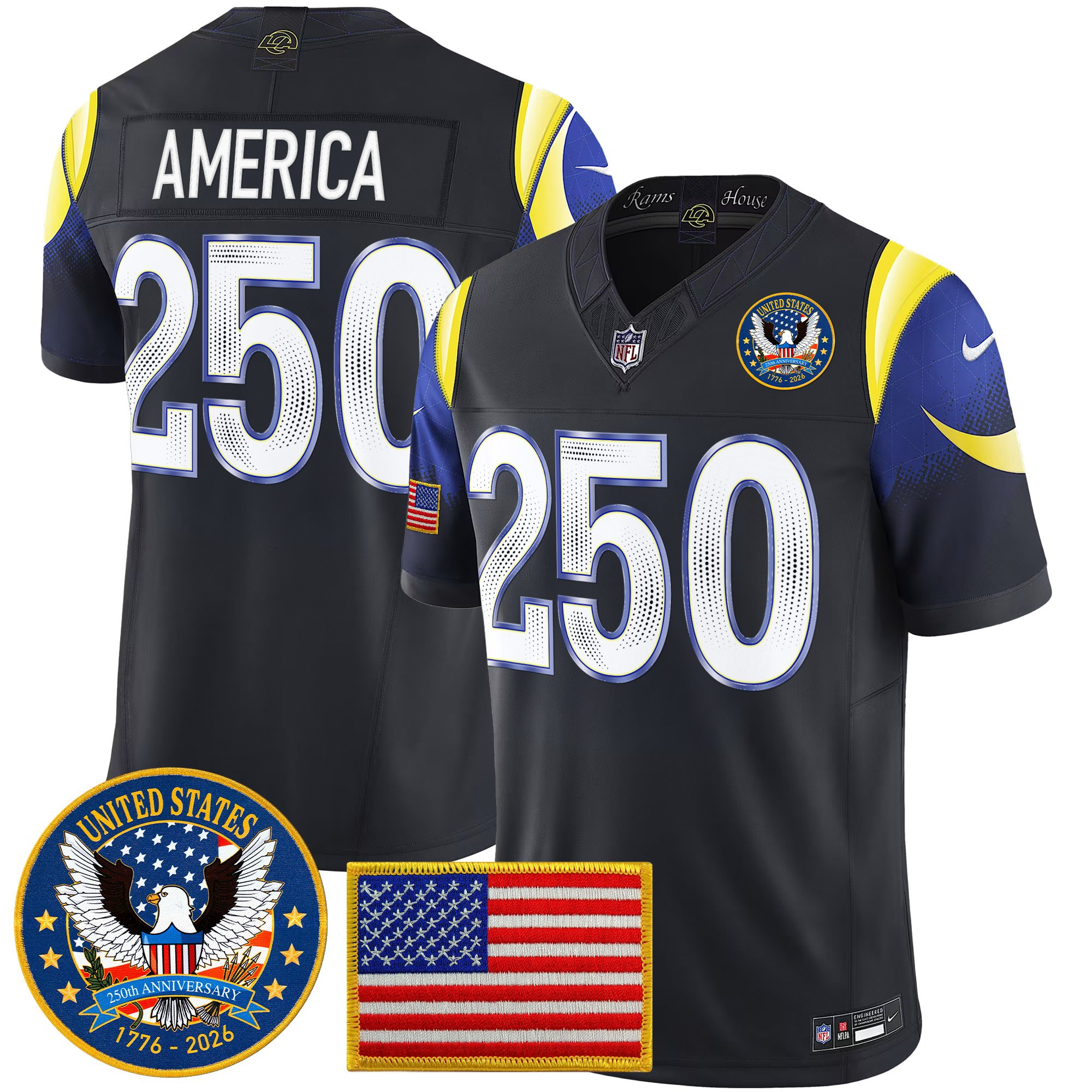 Men's Los Angeles Rams 2025 "United States 250th Anniversary Patch" Vapor Limited Jersey - All Stitched - Image 2