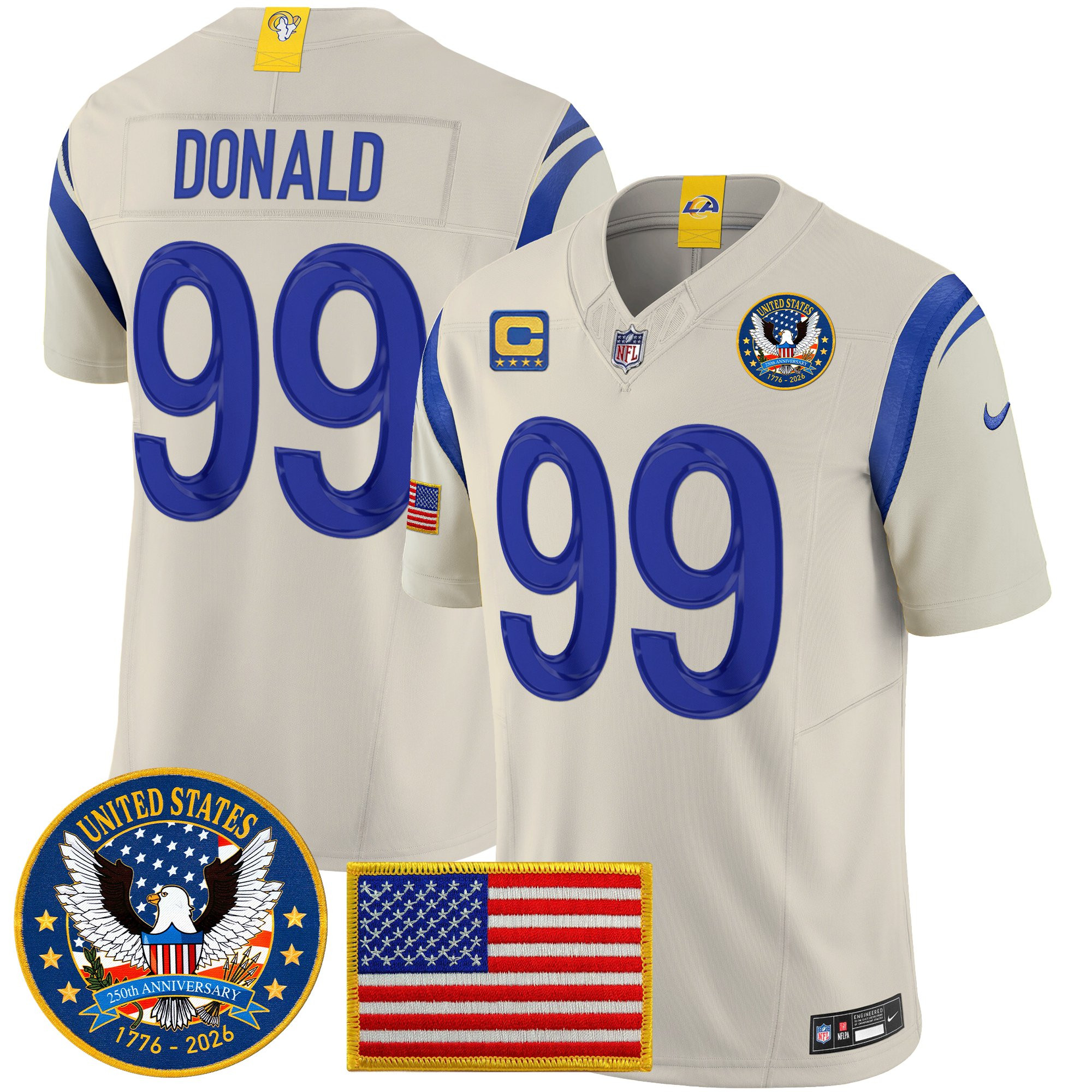 Men's Los Angeles Rams 2025 "United States 250th Anniversary Patch" Vapor Limited Jersey - All Stitched - Image 37