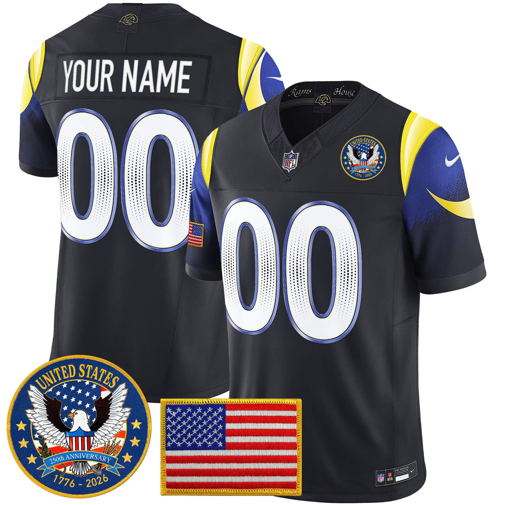 Los Angeles Rams 2025 "United States 250th Anniversary Patch" Vapor Limited Custom Jersey - All Stitched