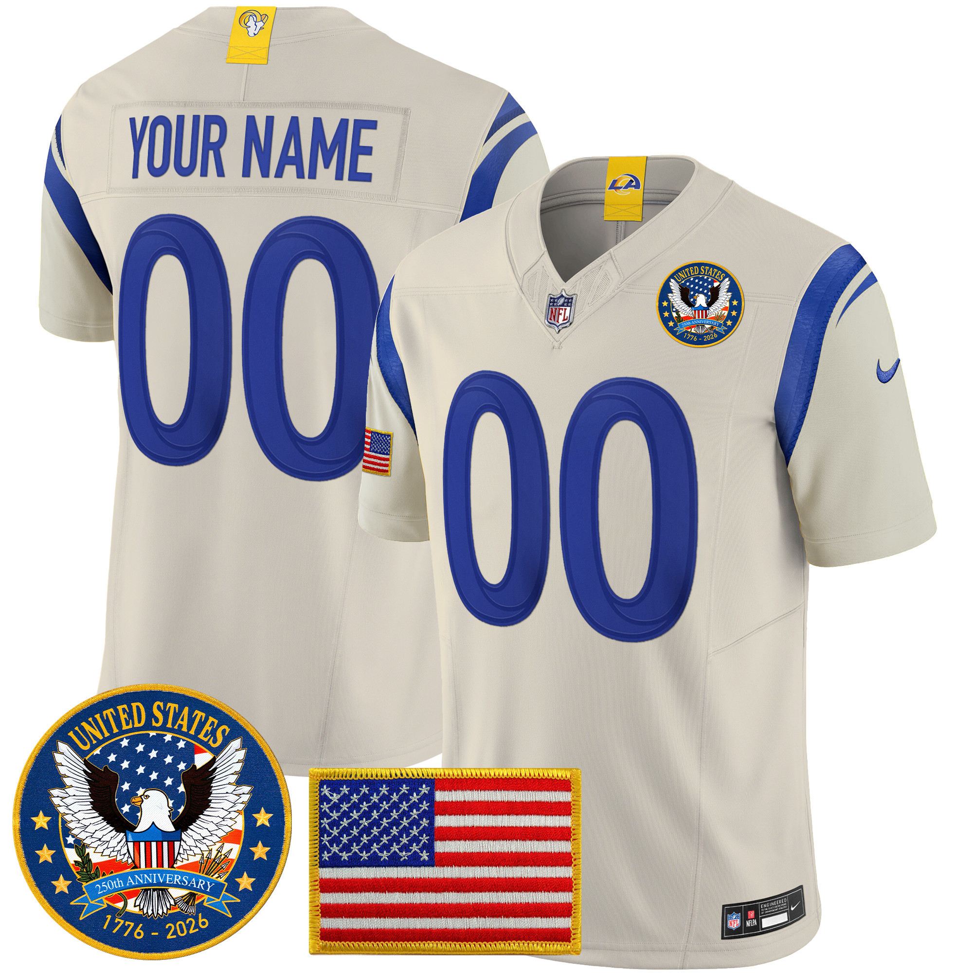 Los Angeles Rams 2025 "United States 250th Anniversary Patch" Vapor Limited Custom Jersey - All Stitched - Image 4