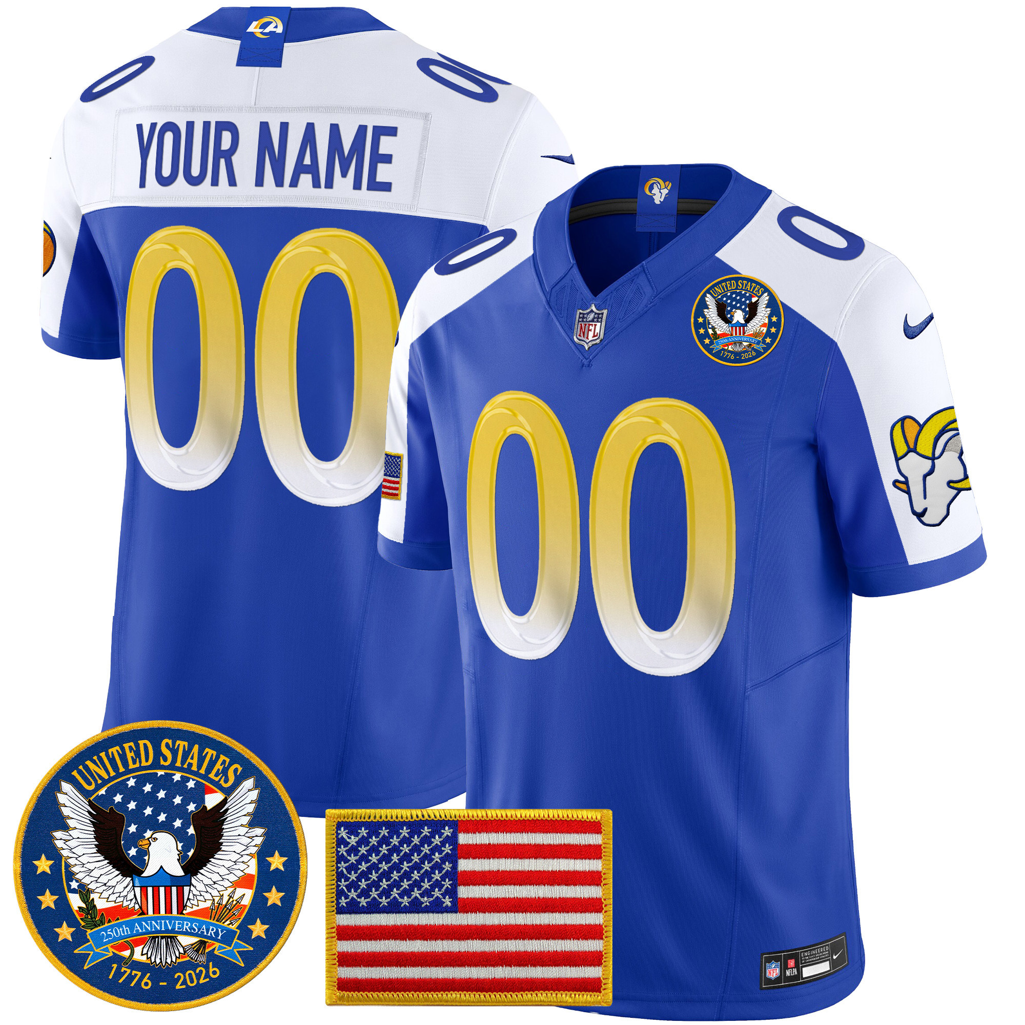Los Angeles Rams 2025 "United States 250th Anniversary Patch" Vapor Limited Custom Jersey - All Stitched - Image 5