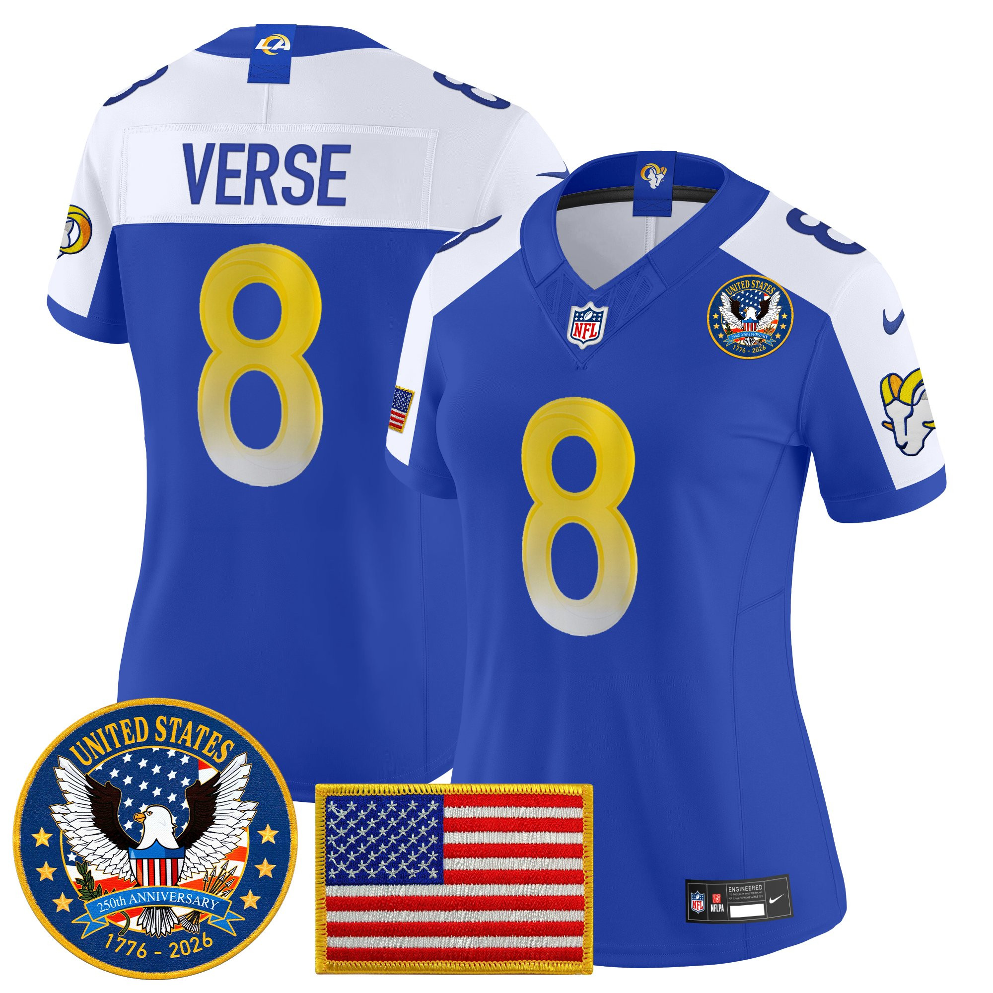 Women's Los Angeles Rams 2025 "United States 250th Anniversary Patch" Vapor Limited Jersey - All Stitched - Image 44