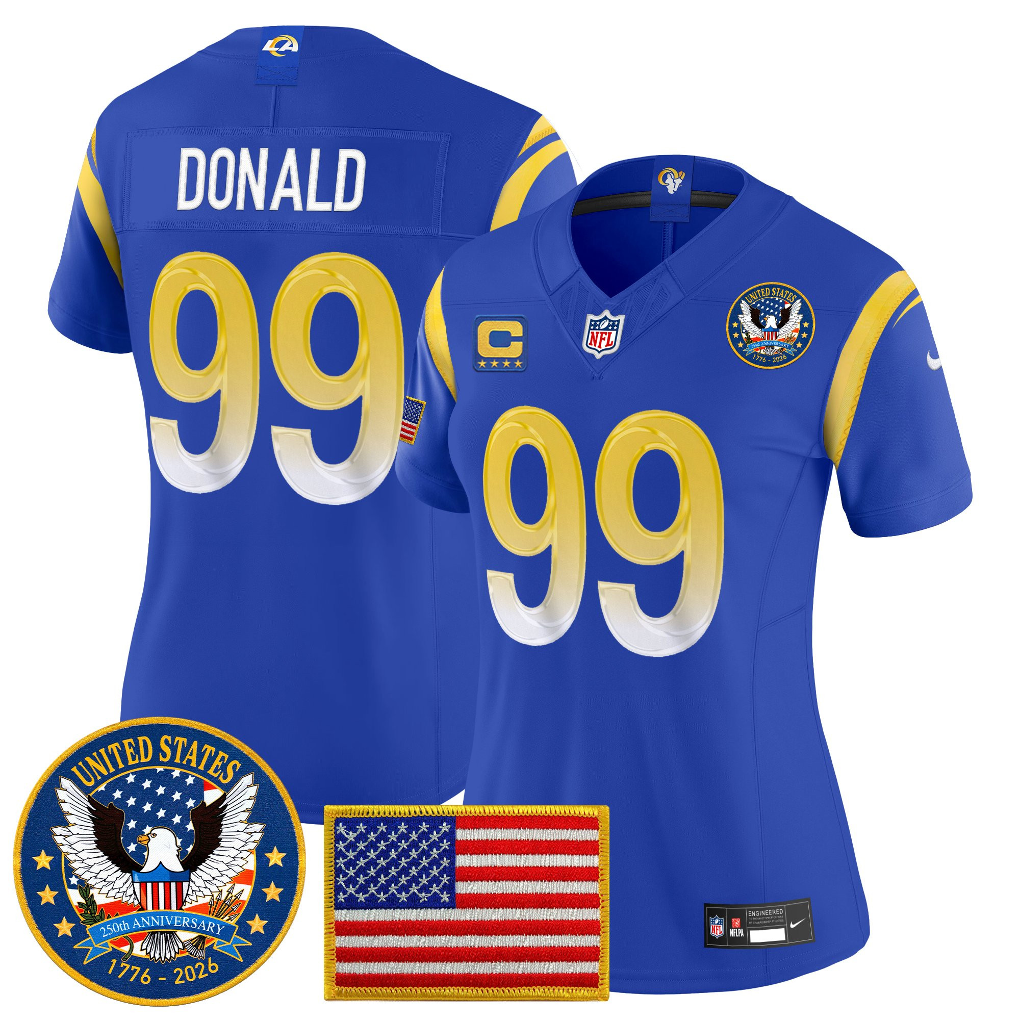 Women's Los Angeles Rams 2025 "United States 250th Anniversary Patch" Vapor Limited Jersey - All Stitched - Image 17