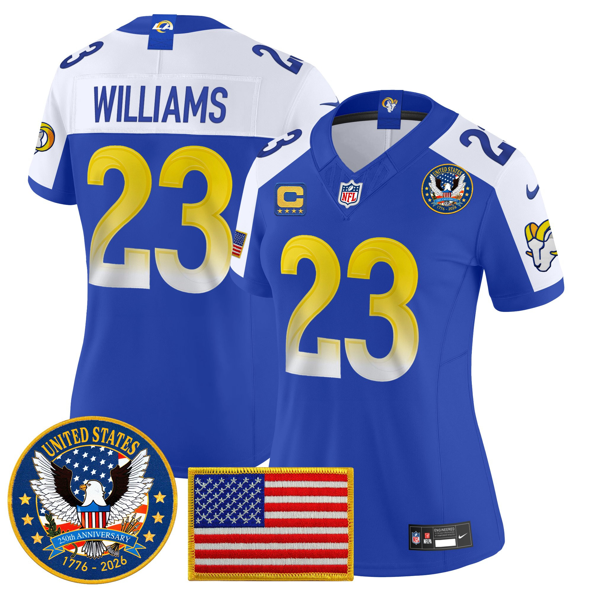 Women's Los Angeles Rams 2025 "United States 250th Anniversary Patch" Vapor Limited Jersey - All Stitched - Image 48