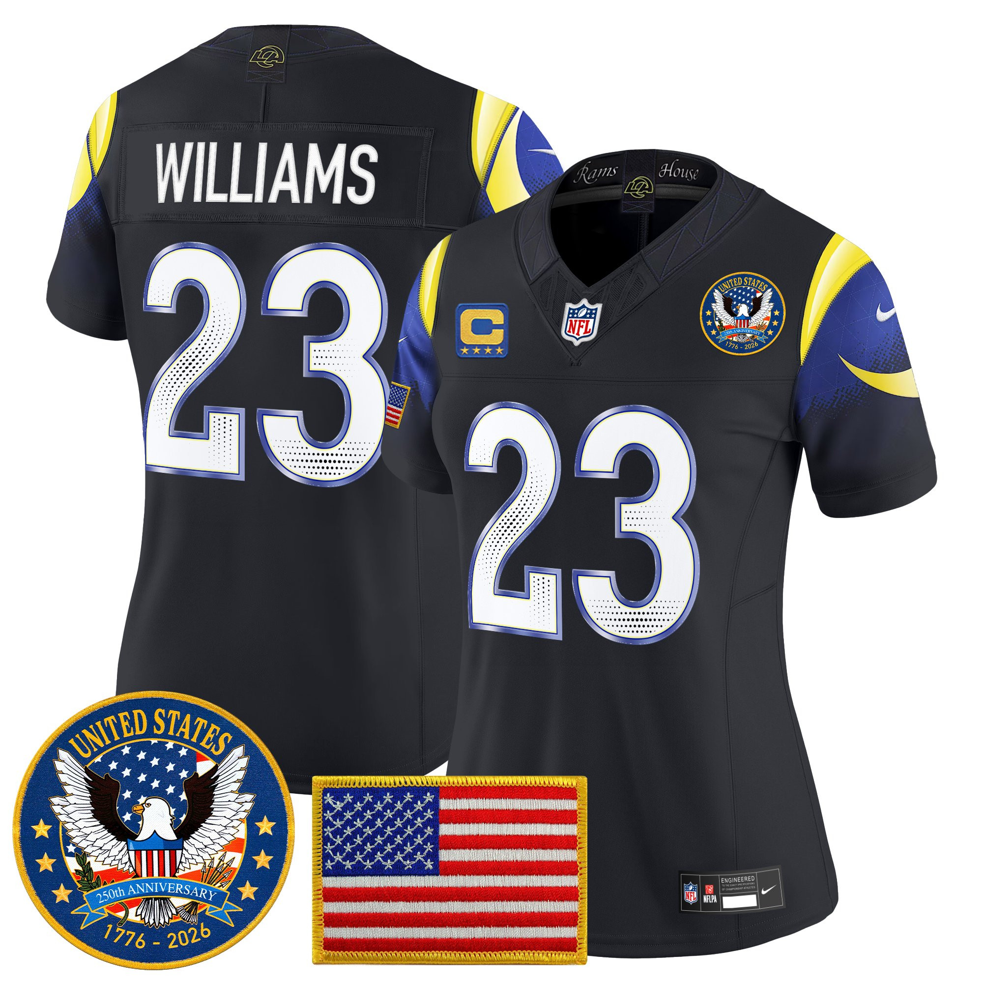 Women's Los Angeles Rams 2025 "United States 250th Anniversary Patch" Vapor Limited Jersey - All Stitched - Image 8