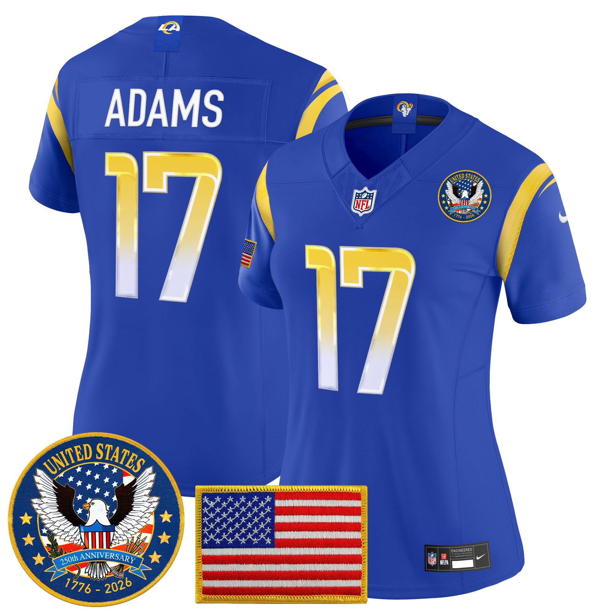 Women's Los Angeles Rams 2025 "United States 250th Anniversary Patch" Vapor Limited Jersey - All Stitched - Image 20