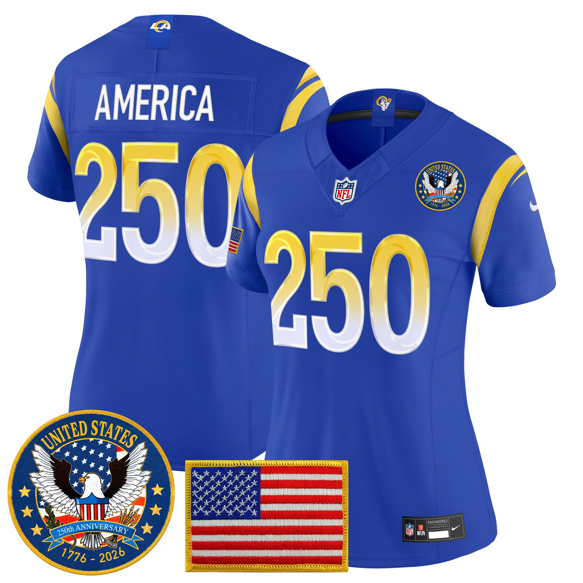 Women's Los Angeles Rams 2025 "United States 250th Anniversary Patch" Vapor Limited Jersey - All Stitched - Image 11