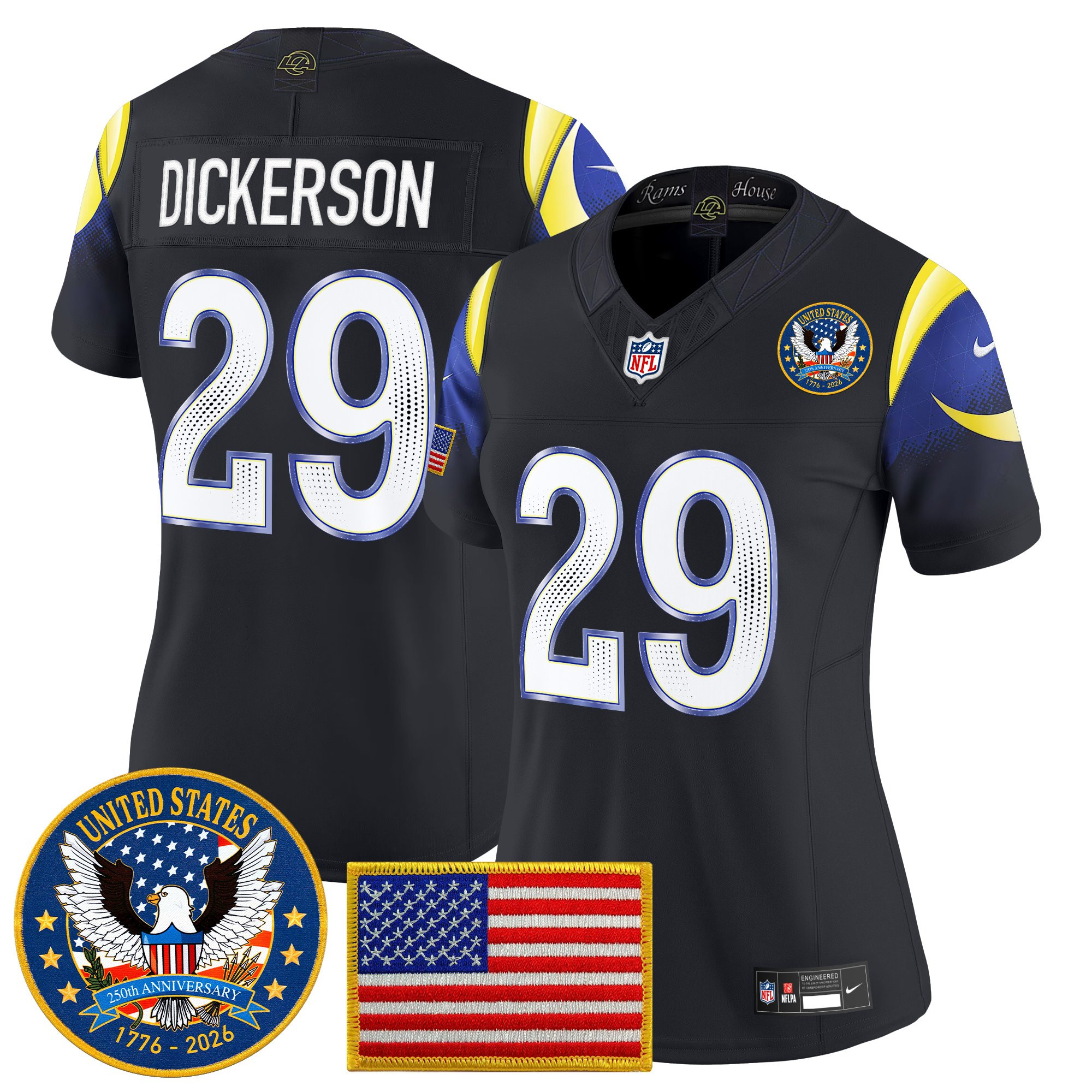 Women's Los Angeles Rams 2025 "United States 250th Anniversary Patch" Vapor Limited Jersey - All Stitched - Image 9