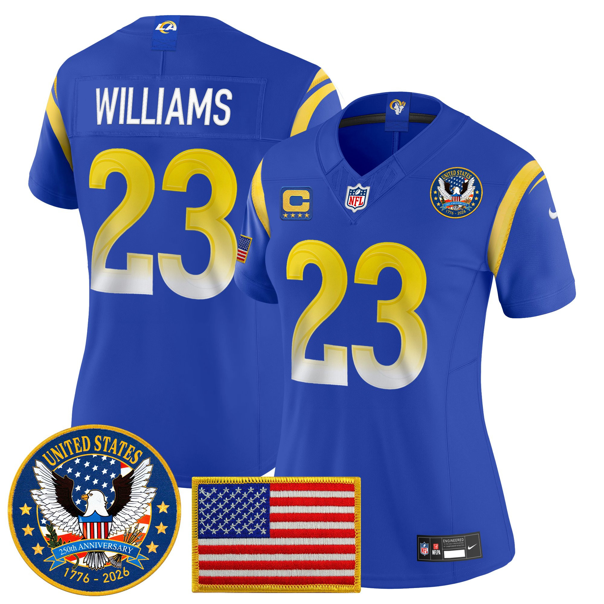 Women's Los Angeles Rams 2025 "United States 250th Anniversary Patch" Vapor Limited Jersey - All Stitched - Image 18