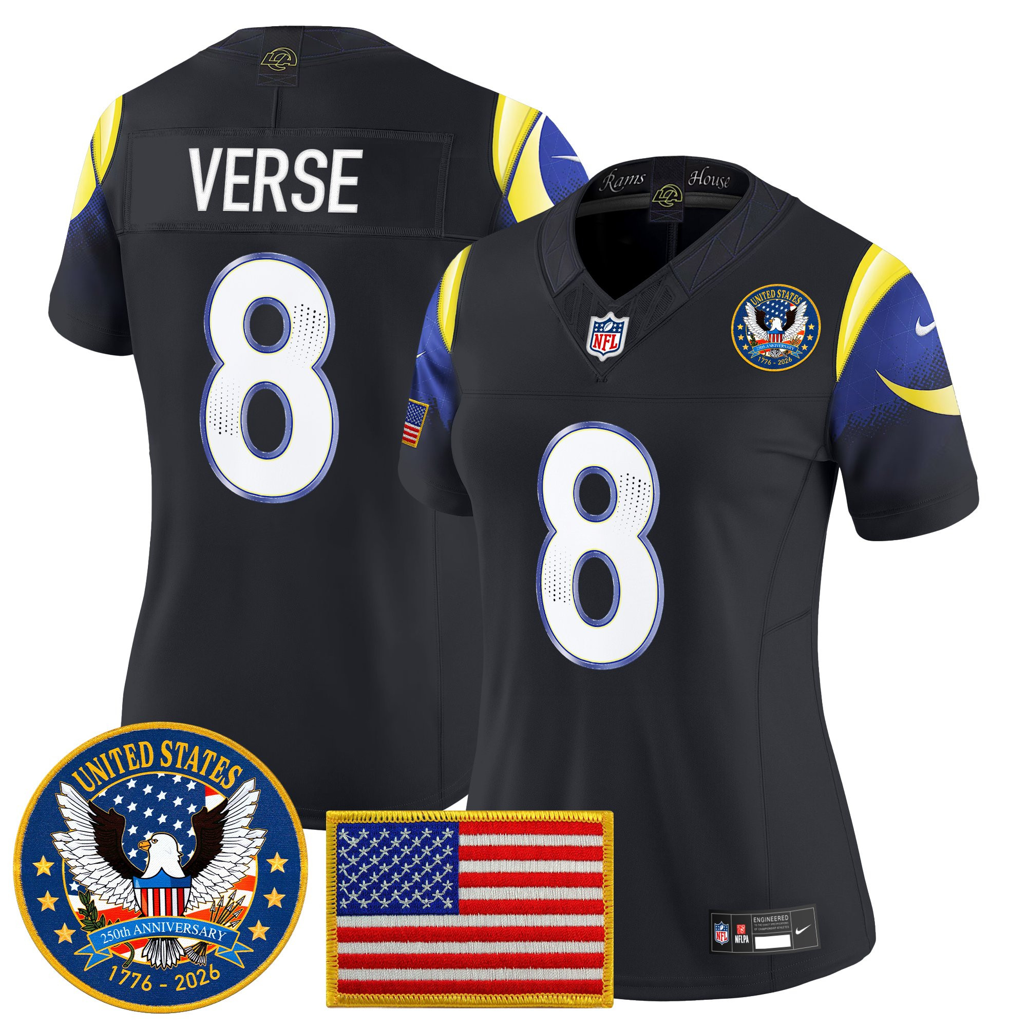 Women's Los Angeles Rams 2025 "United States 250th Anniversary Patch" Vapor Limited Jersey - All Stitched - Image 4