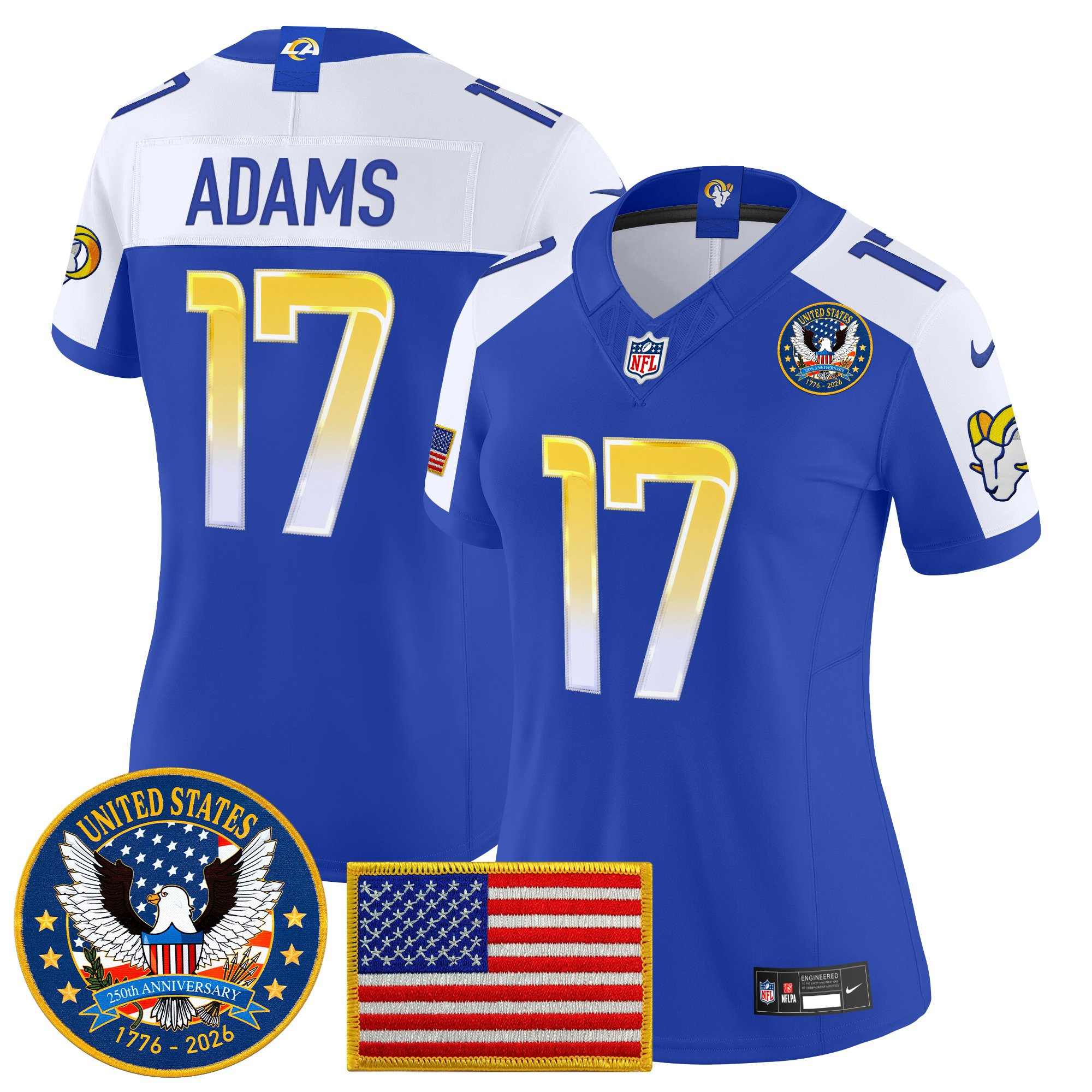 Women's Los Angeles Rams 2025 "United States 250th Anniversary Patch" Vapor Limited Jersey - All Stitched - Image 50
