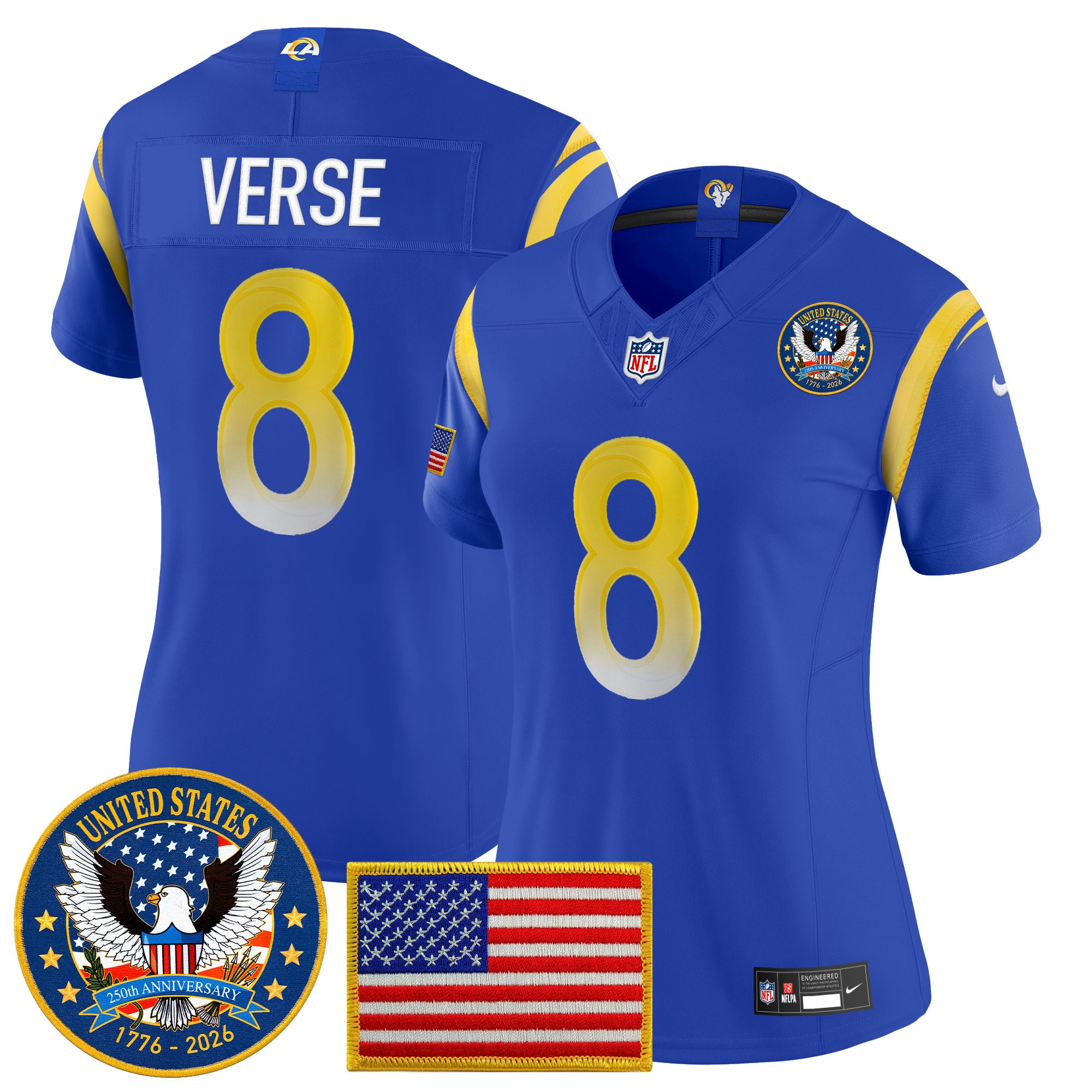 Women's Los Angeles Rams 2025 "United States 250th Anniversary Patch" Vapor Limited Jersey - All Stitched - Image 14