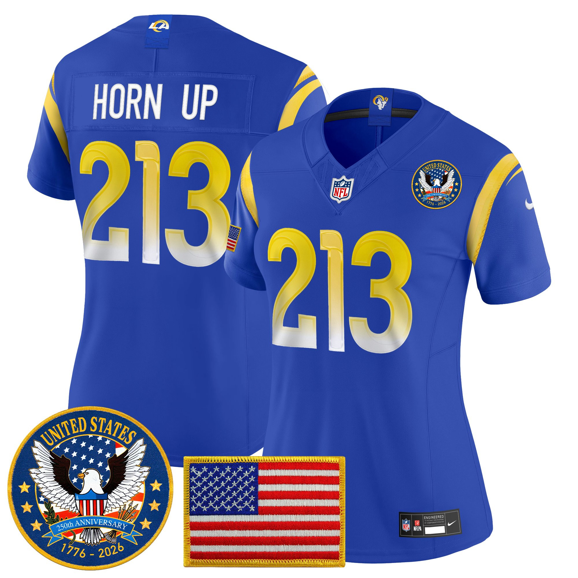 Women's Los Angeles Rams 2025 "United States 250th Anniversary Patch" Vapor Limited Jersey - All Stitched - Image 13