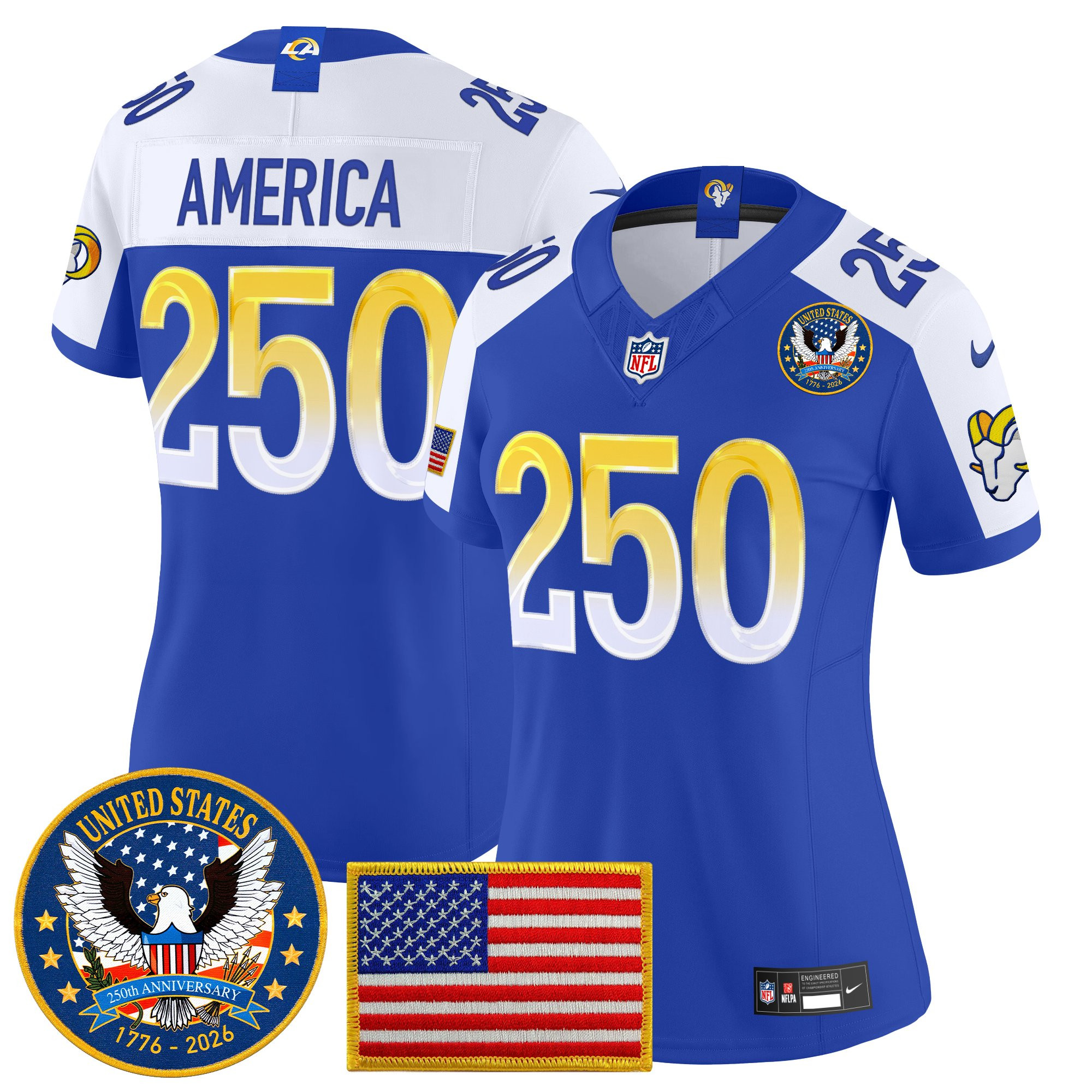 Women's Los Angeles Rams 2025 "United States 250th Anniversary Patch" Vapor Limited Jersey - All Stitched - Image 41