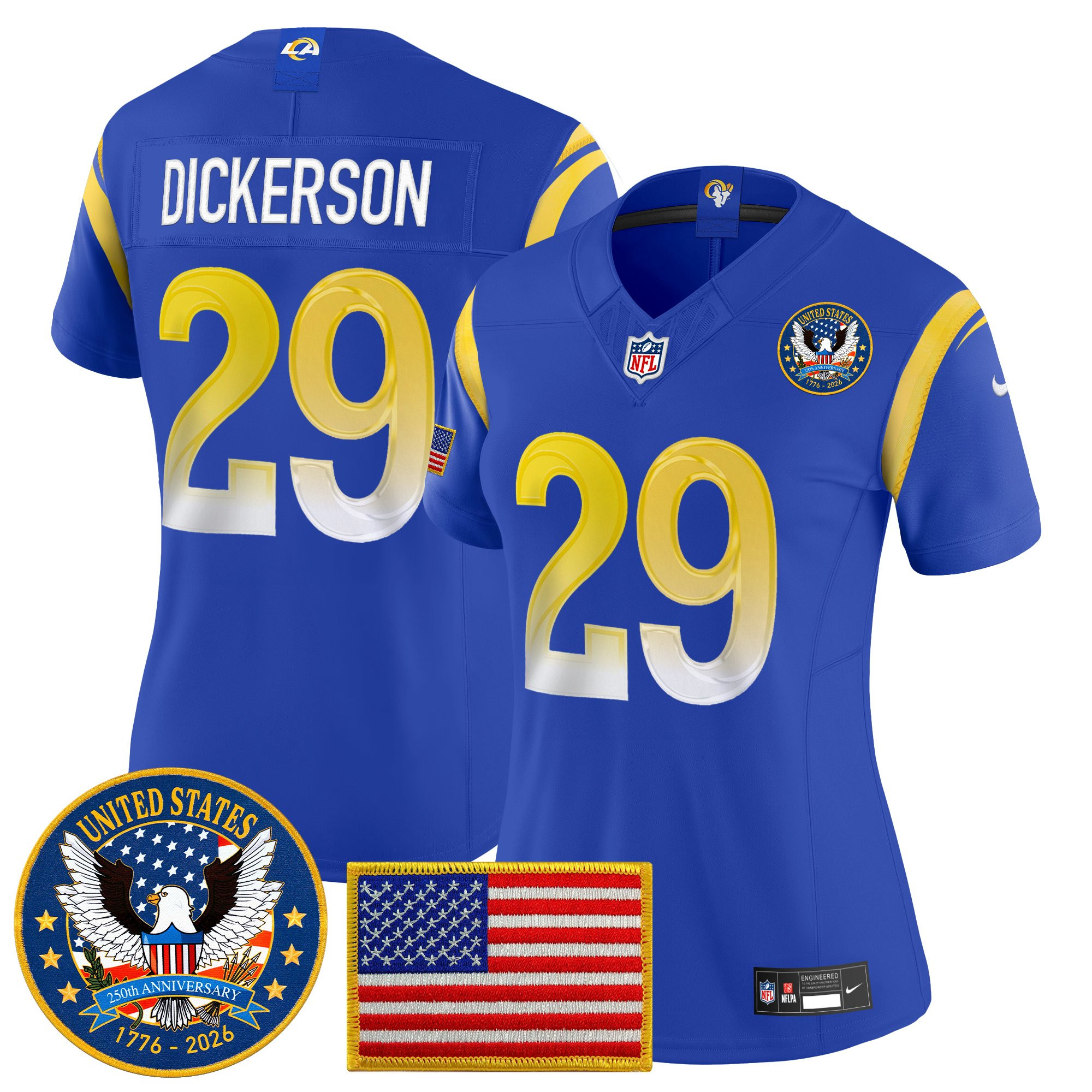 Women's Los Angeles Rams 2025 "United States 250th Anniversary Patch" Vapor Limited Jersey - All Stitched - Image 19