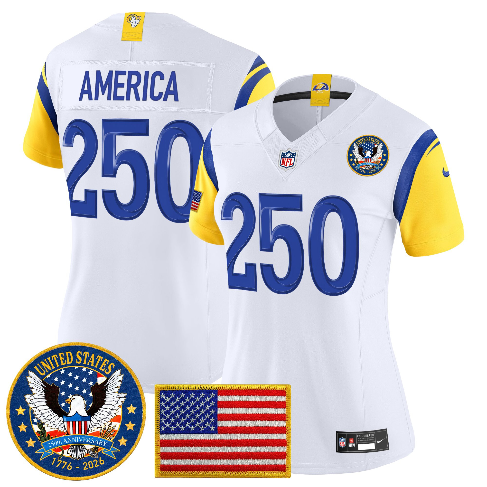 Women's Los Angeles Rams 2025 "United States 250th Anniversary Patch" Vapor Limited Jersey - All Stitched - Image 21