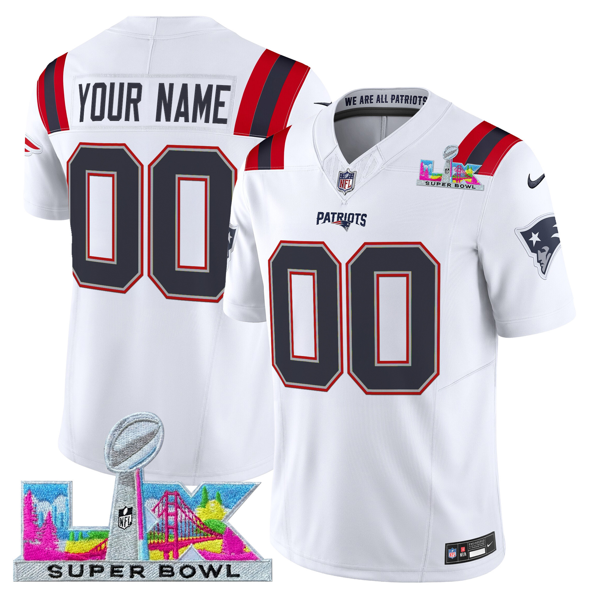 New England Patriots Super Bowl LX Vapor Limited Custom Jersey - All Stitched - Image 2