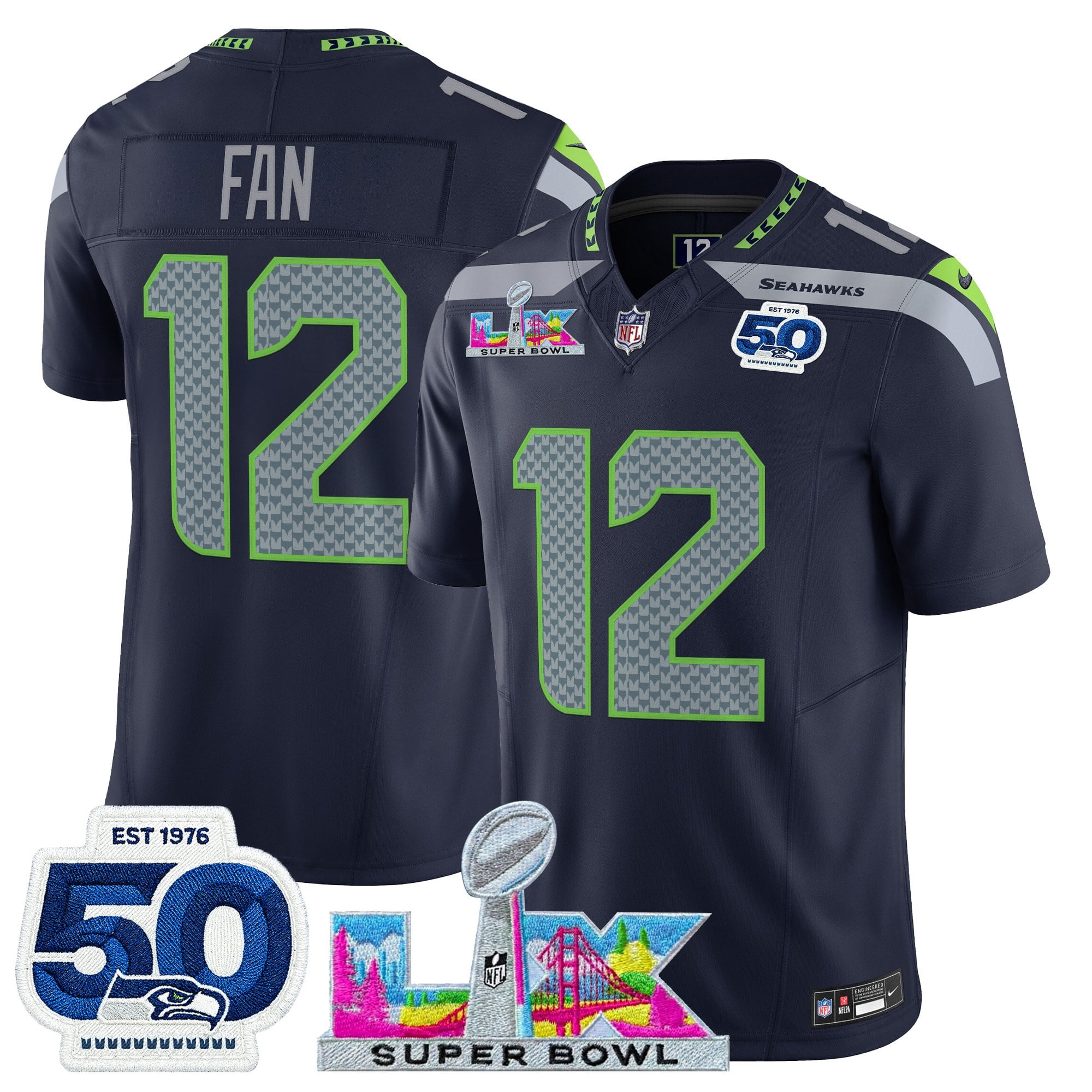 Men's Seattle Seahawks "Super Bowl LX & 50th Patch" Vapor Limited Jersey - All Stitched - Image 16