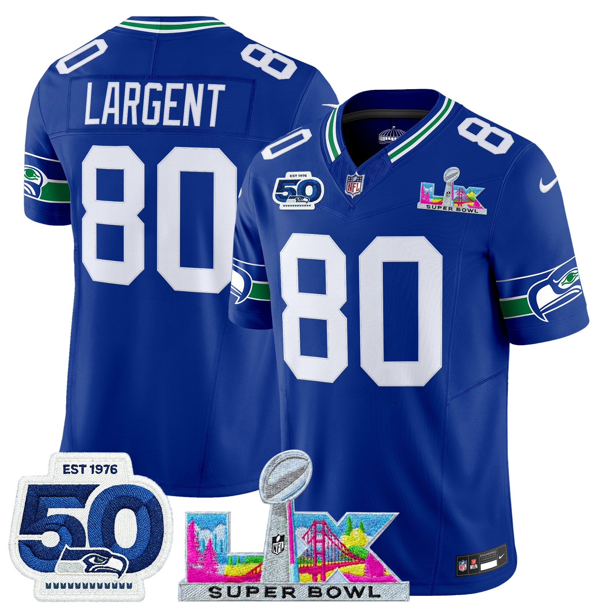 Men's Seattle Seahawks "Super Bowl LX & 50th Patch" Vapor Limited Jersey - All Stitched - Image 7