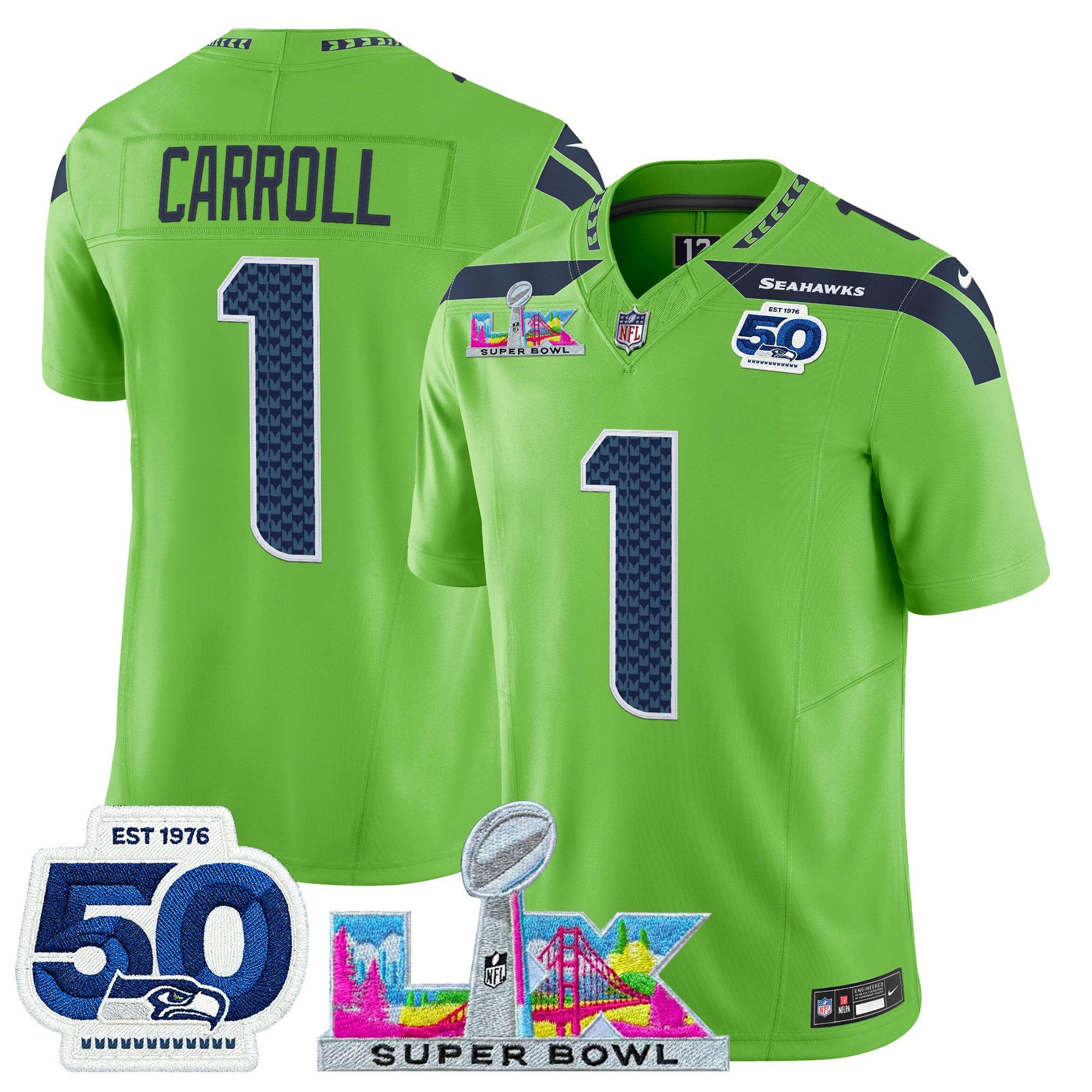 Men's Seattle Seahawks "Super Bowl LX & 50th Patch" Vapor Limited Jersey - All Stitched - Image 28