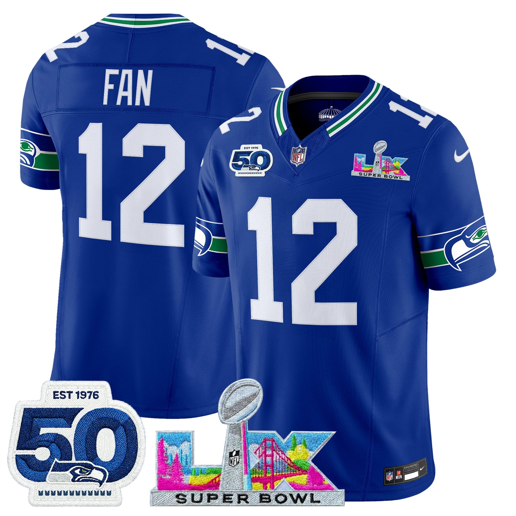Men's Seattle Seahawks "Super Bowl LX & 50th Patch" Vapor Limited Jersey - All Stitched - Image 8