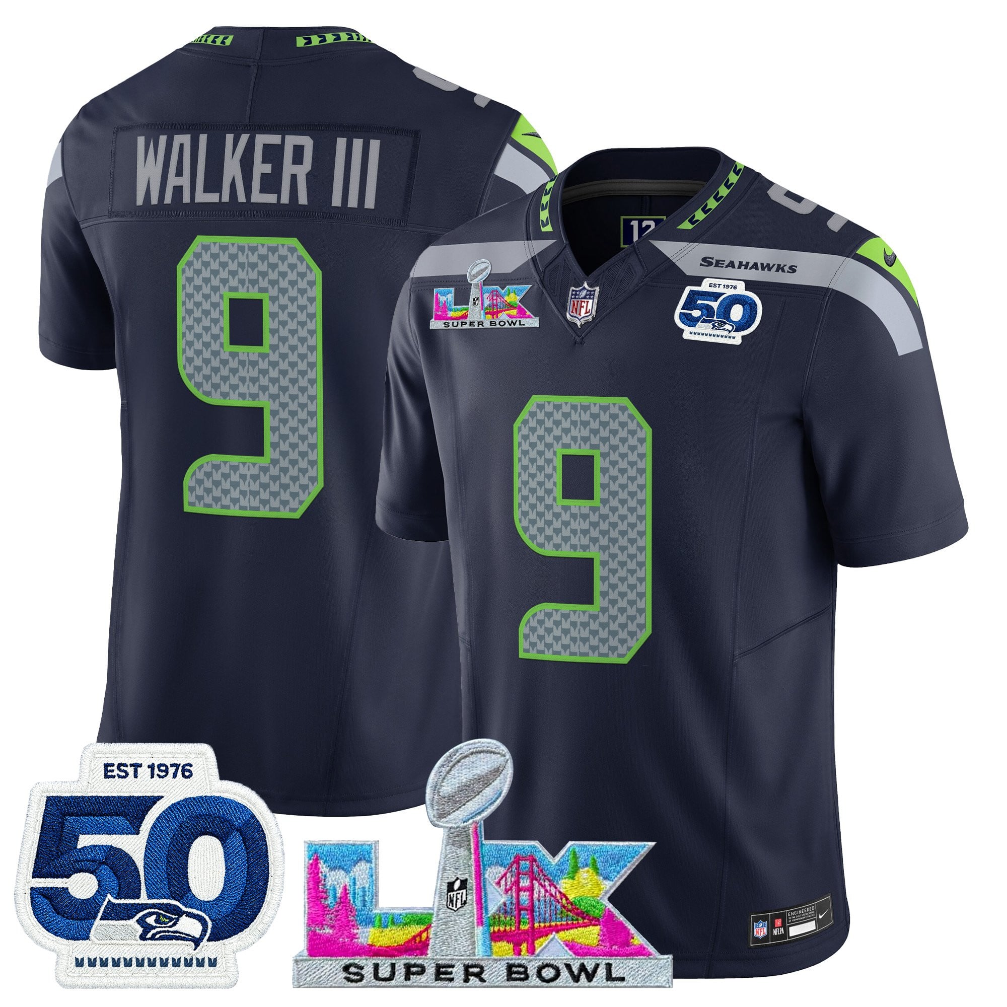 Men's Seattle Seahawks "Super Bowl LX & 50th Patch" Vapor Limited Jersey - All Stitched - Image 14