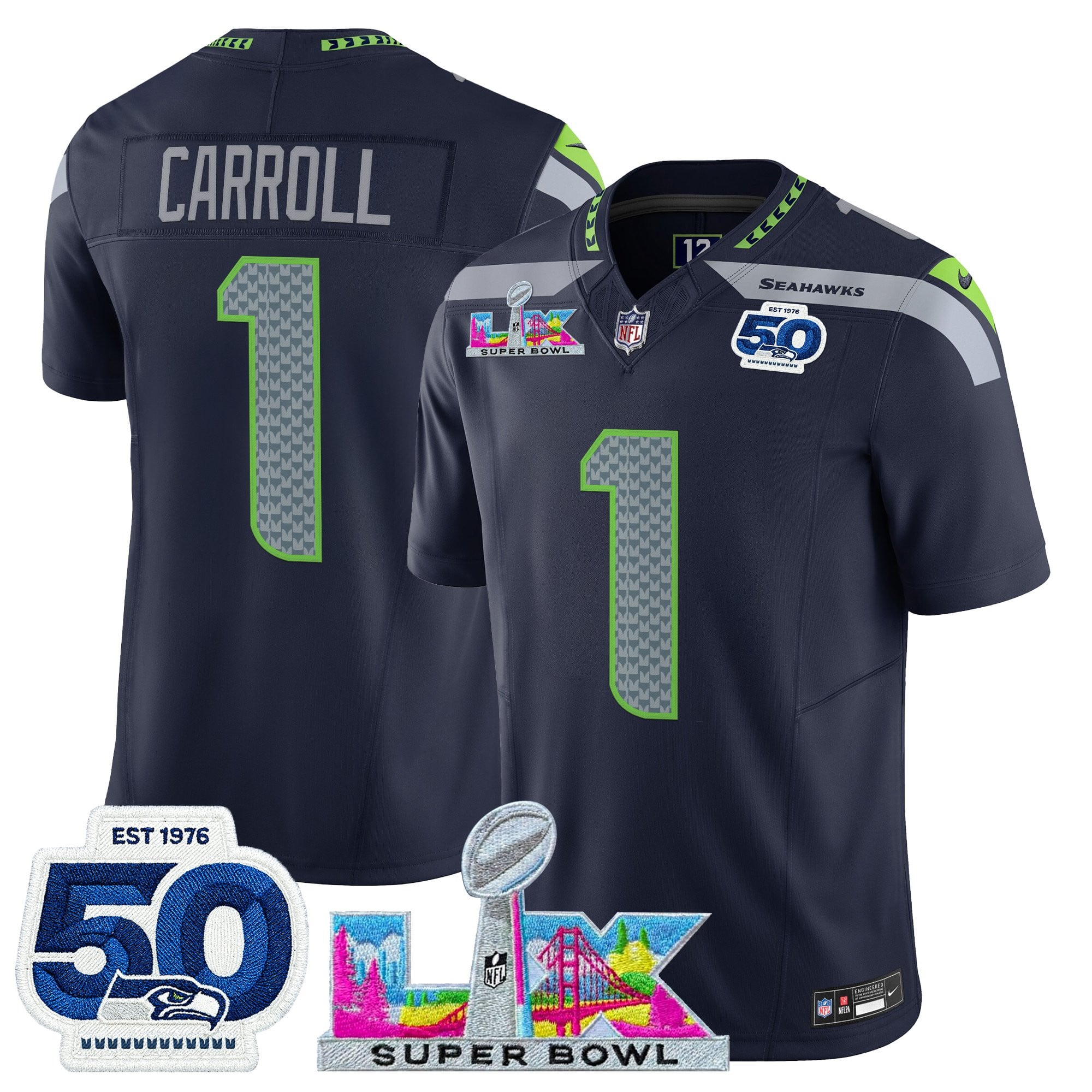 Men's Seattle Seahawks "Super Bowl LX & 50th Patch" Vapor Limited Jersey - All Stitched - Image 12
