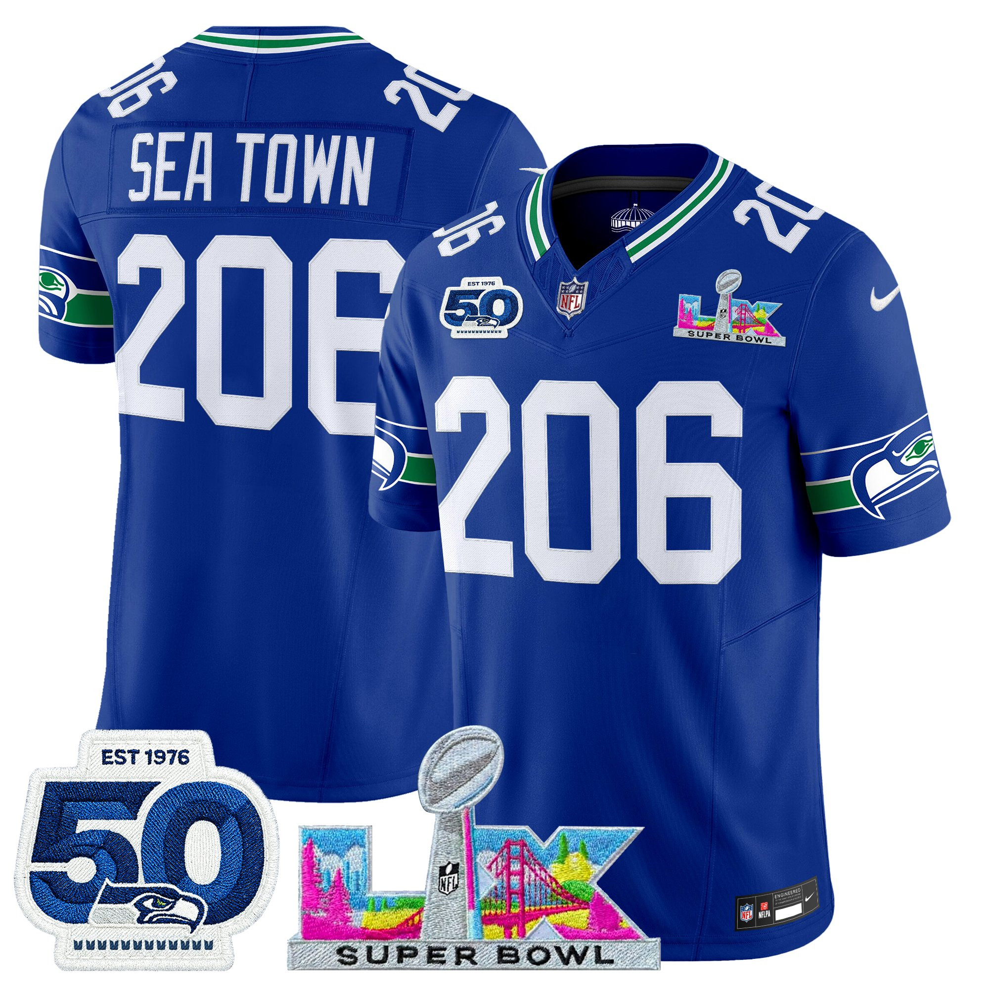 Men's Seattle Seahawks "Super Bowl LX & 50th Patch" Vapor Limited Jersey - All Stitched - Image 2