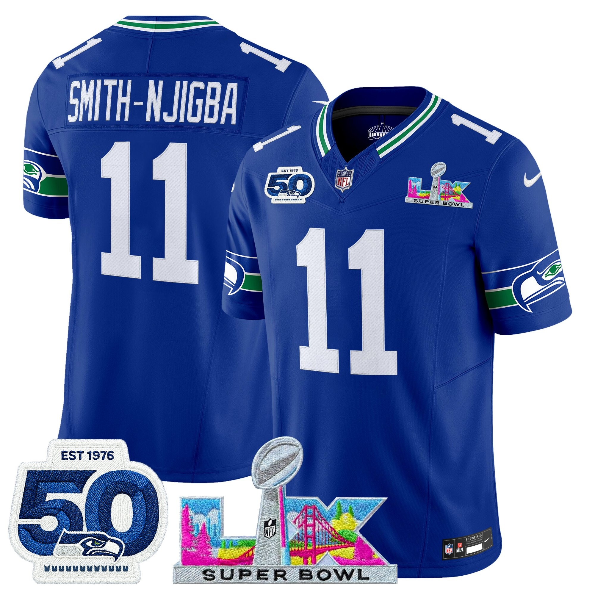 Men's Seattle Seahawks "Super Bowl LX & 50th Patch" Vapor Limited Jersey - All Stitched - Image 3