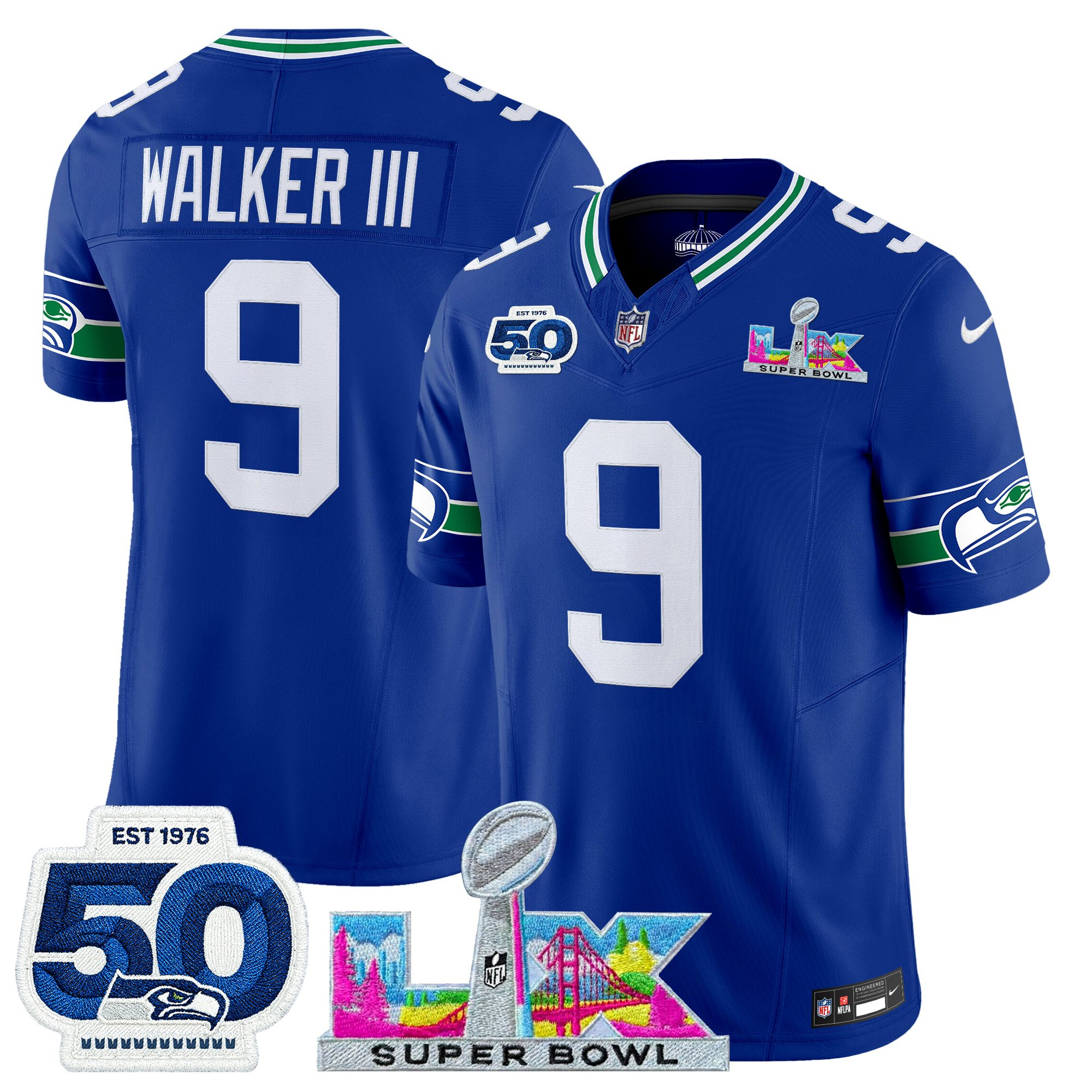 Men's Seattle Seahawks "Super Bowl LX & 50th Patch" Vapor Limited Jersey - All Stitched - Image 6