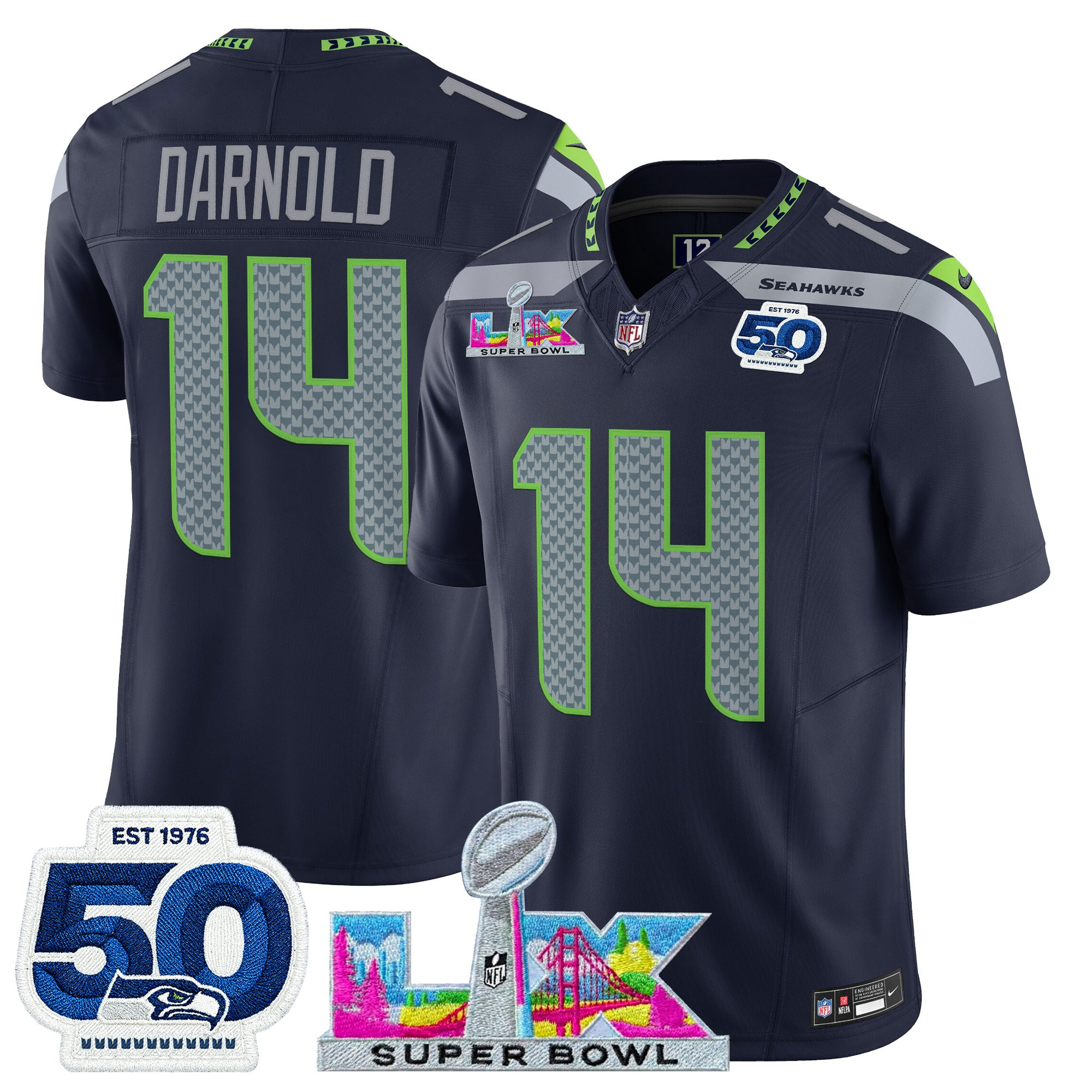 Men's Seattle Seahawks "Super Bowl LX & 50th Patch" Vapor Limited Jersey - All Stitched - Image 9