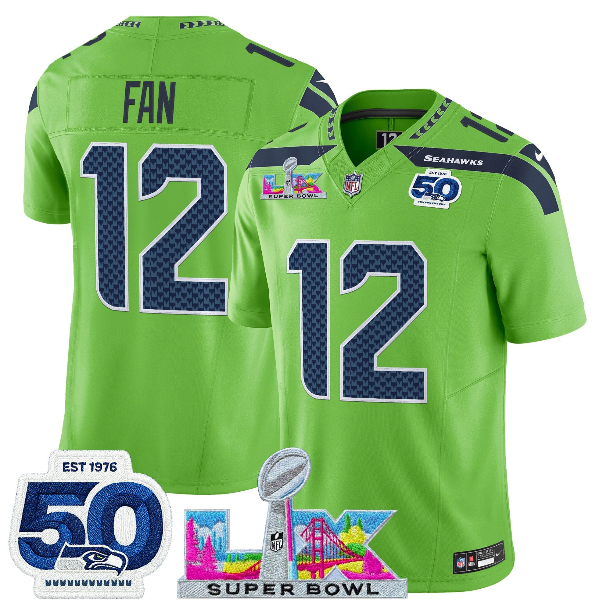 Men's Seattle Seahawks "Super Bowl LX & 50th Patch" Vapor Limited Jersey - All Stitched - Image 32