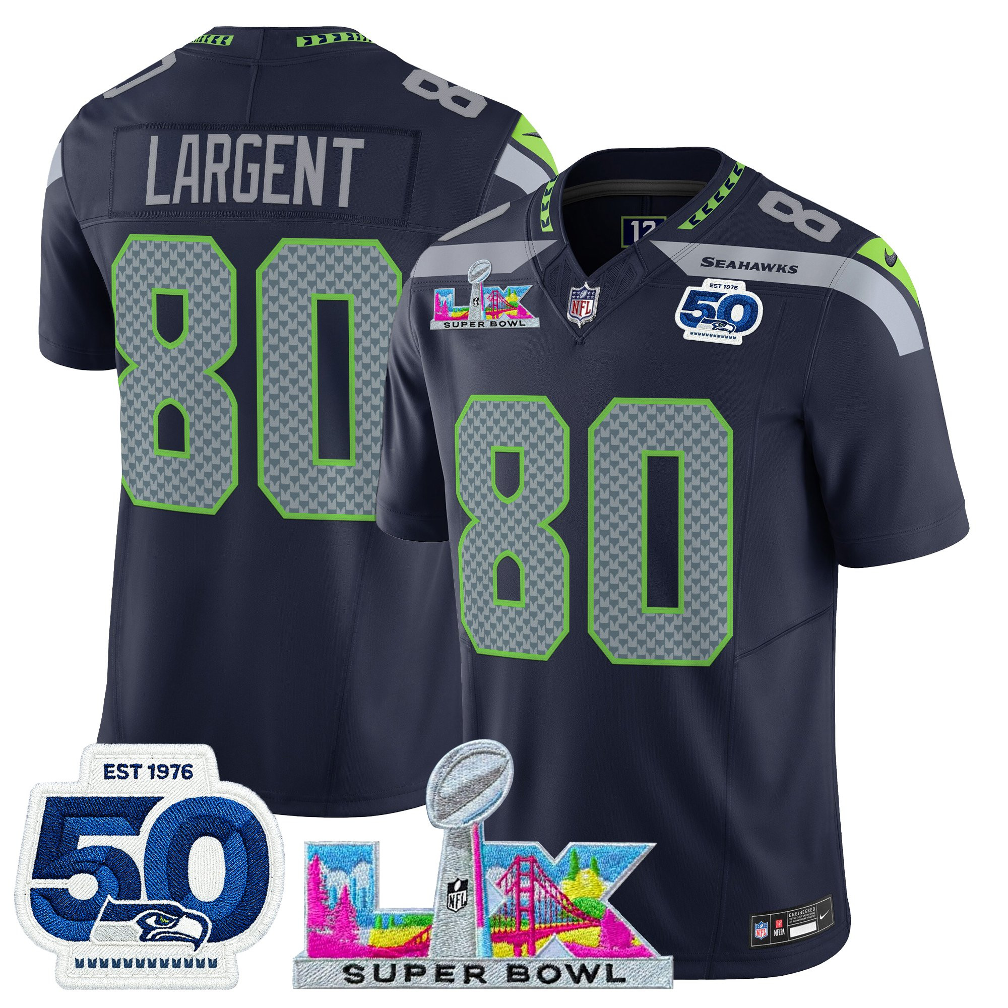 Men's Seattle Seahawks "Super Bowl LX & 50th Patch" Vapor Limited Jersey - All Stitched - Image 15