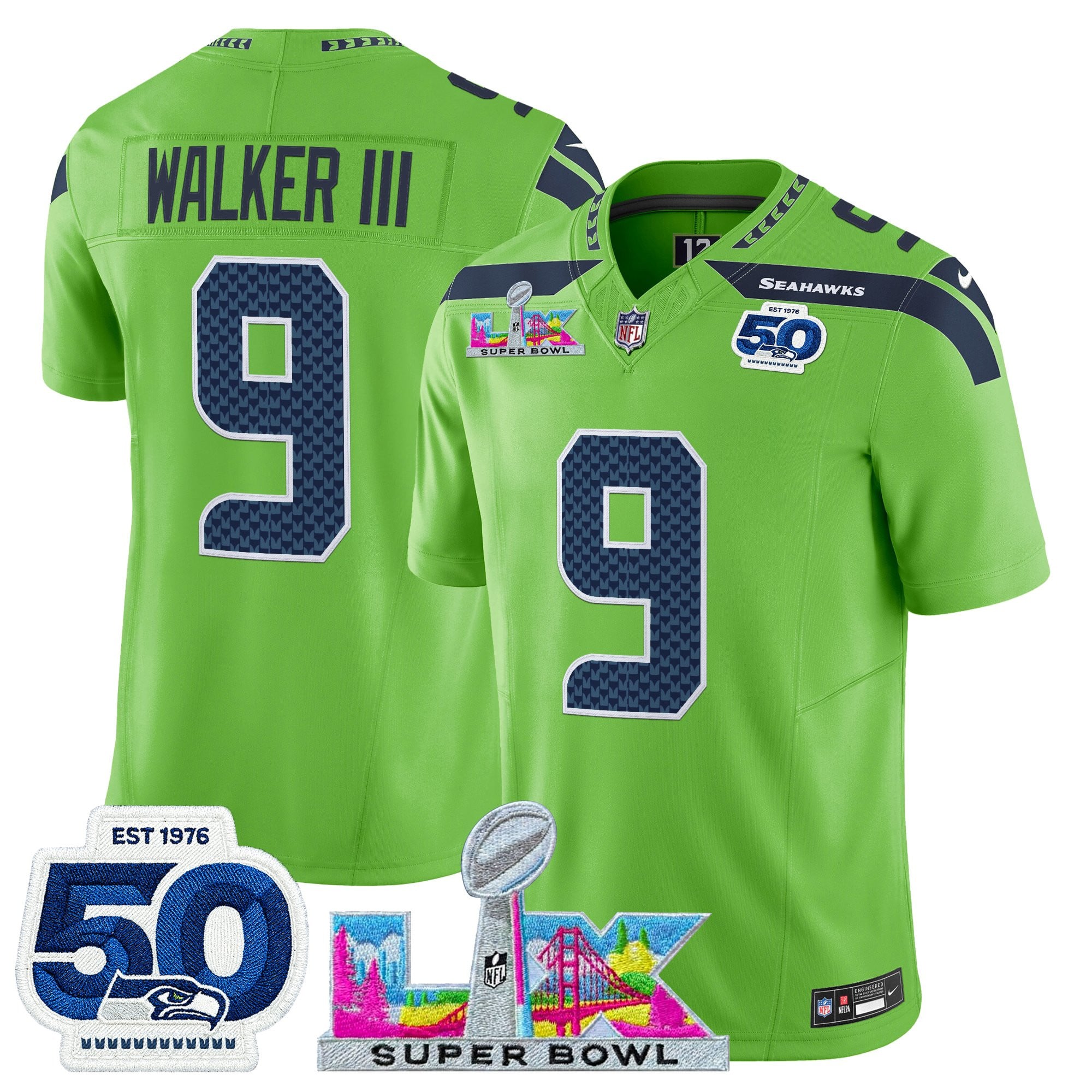 Men's Seattle Seahawks "Super Bowl LX & 50th Patch" Vapor Limited Jersey - All Stitched - Image 30