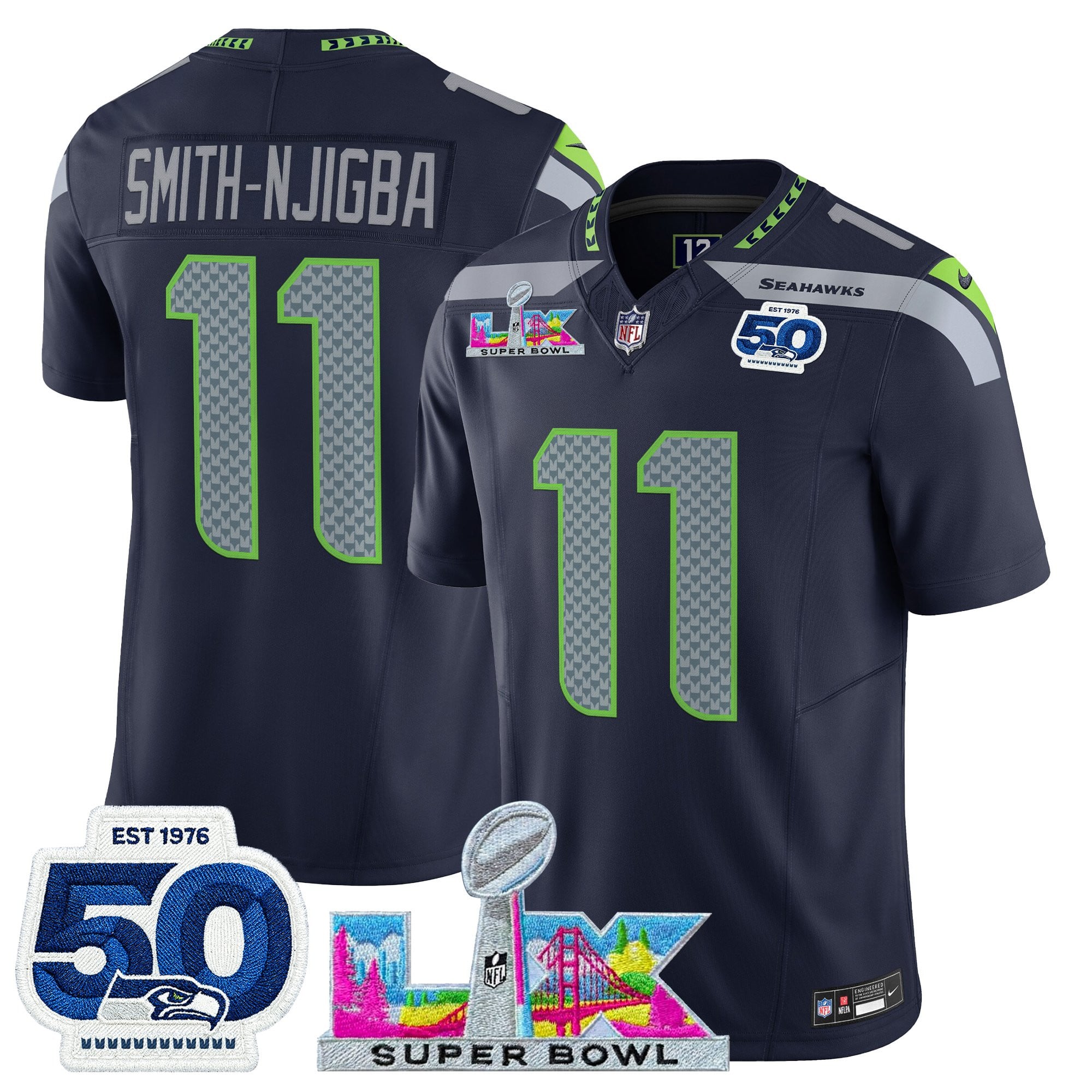 Men's Seattle Seahawks "Super Bowl LX & 50th Patch" Vapor Limited Jersey - All Stitched - Image 11