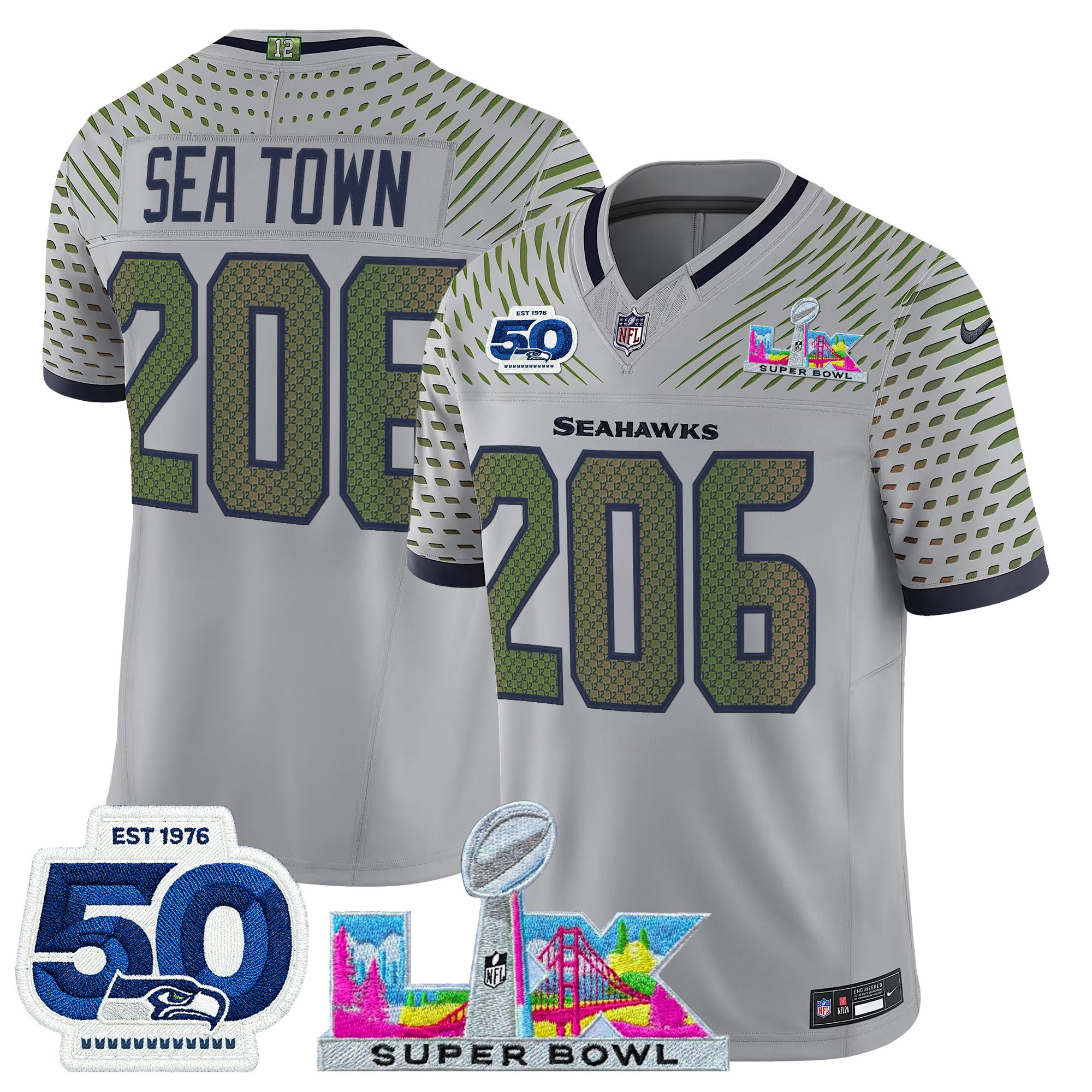Men's Seattle Seahawks "Super Bowl LX & 50th Patch" Vapor Limited Jersey - All Stitched - Image 18