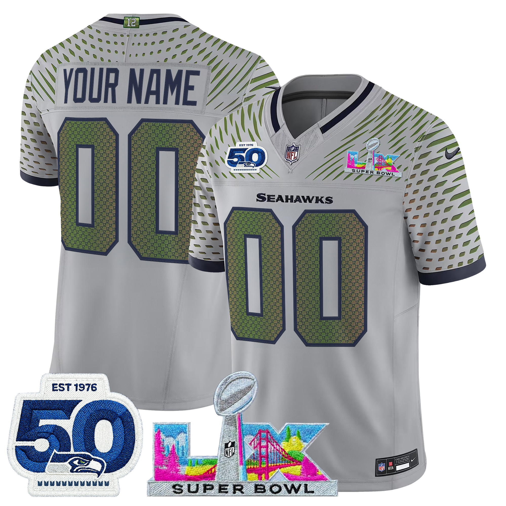 Seattle Seahawks "Super Bowl LX & 50th Patch" Vapor Limited Custom Jersey - All Stitched - Image 3