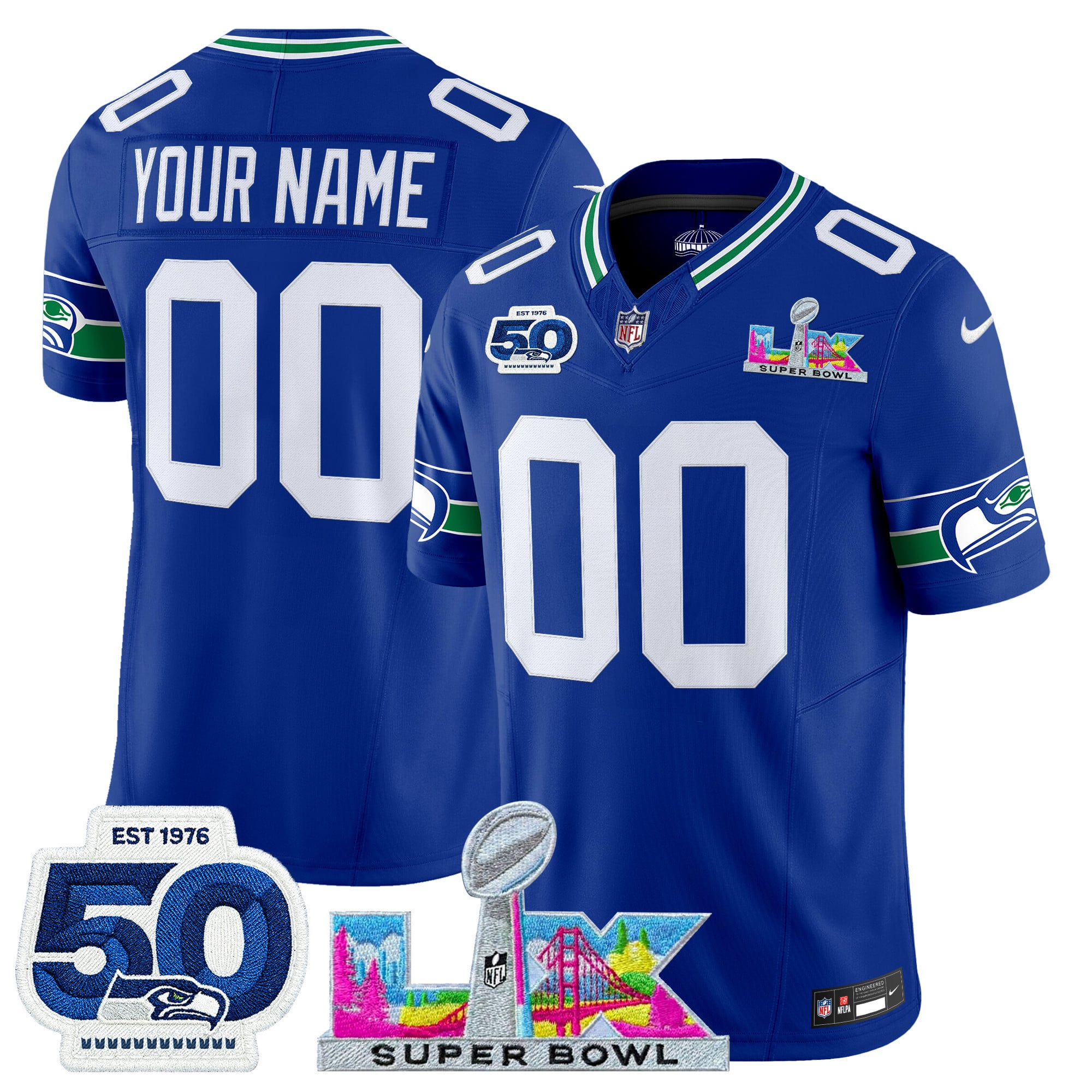 Seattle Seahawks "Super Bowl LX & 50th Patch" Vapor Limited Custom Jersey - All Stitched