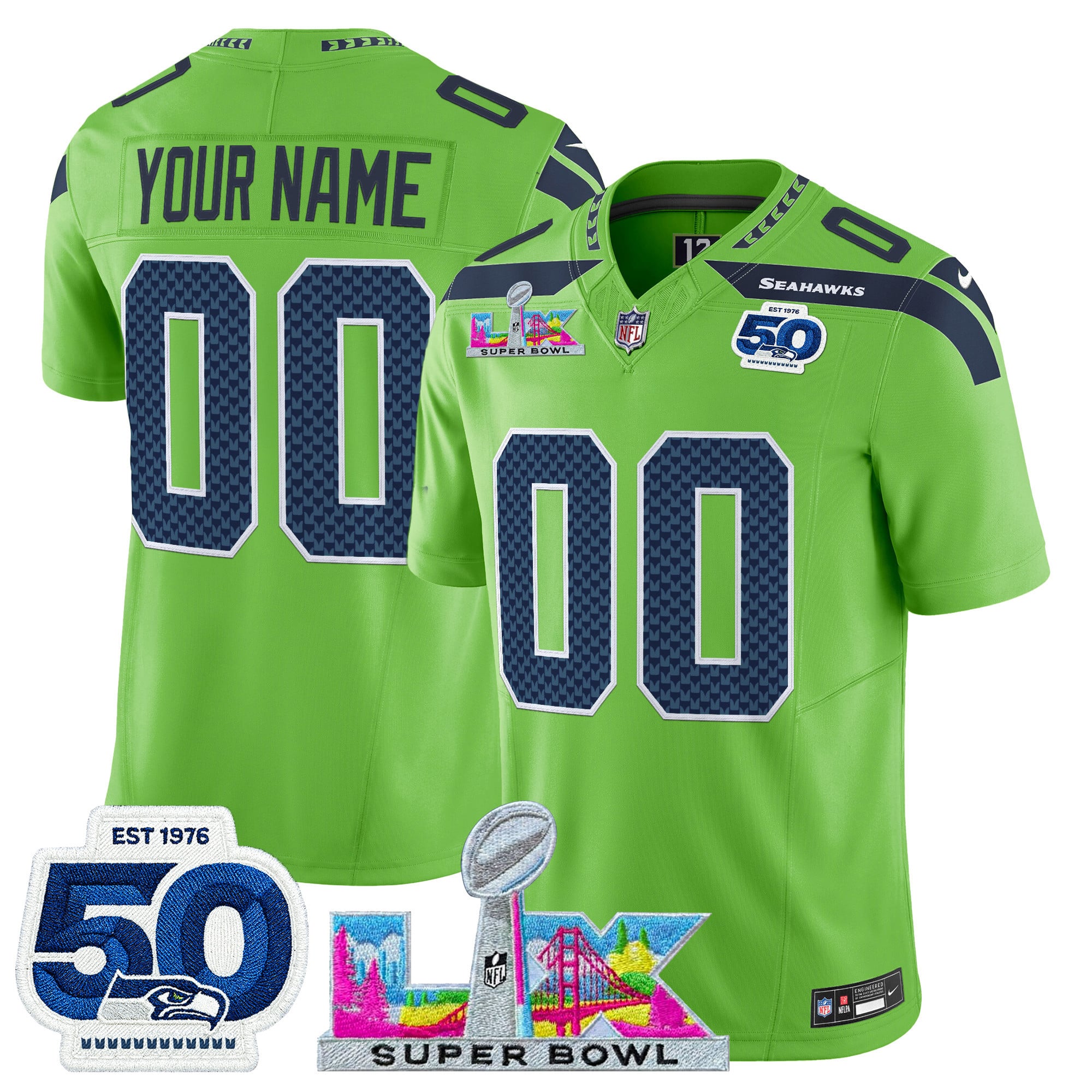 Seattle Seahawks "Super Bowl LX & 50th Patch" Vapor Limited Custom Jersey - All Stitched - Image 4