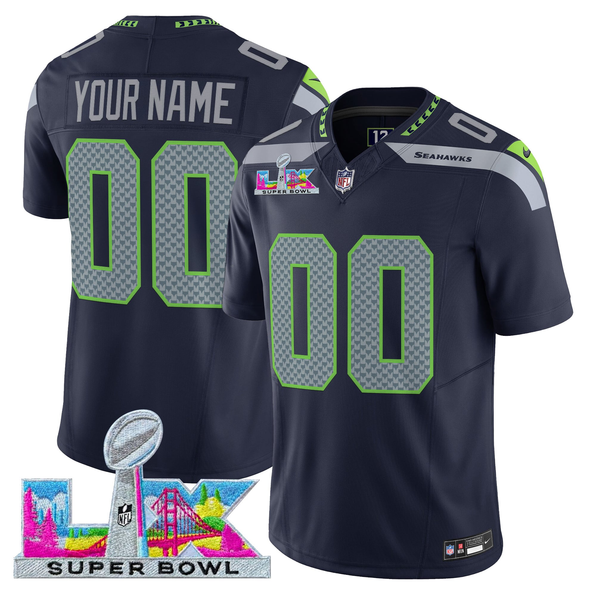 Seattle Seahawks Super Bowl LX Vapor Limited Custom Jersey - All Stitched - Image 3