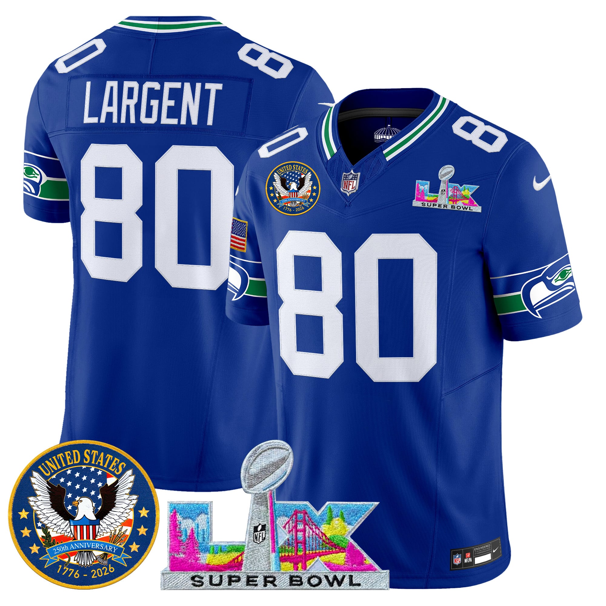 Men's Seattle Seahawks "Super Bowl LX & United States 250th Patch" Vapor Limited Jersey - All Stitched - Image 8