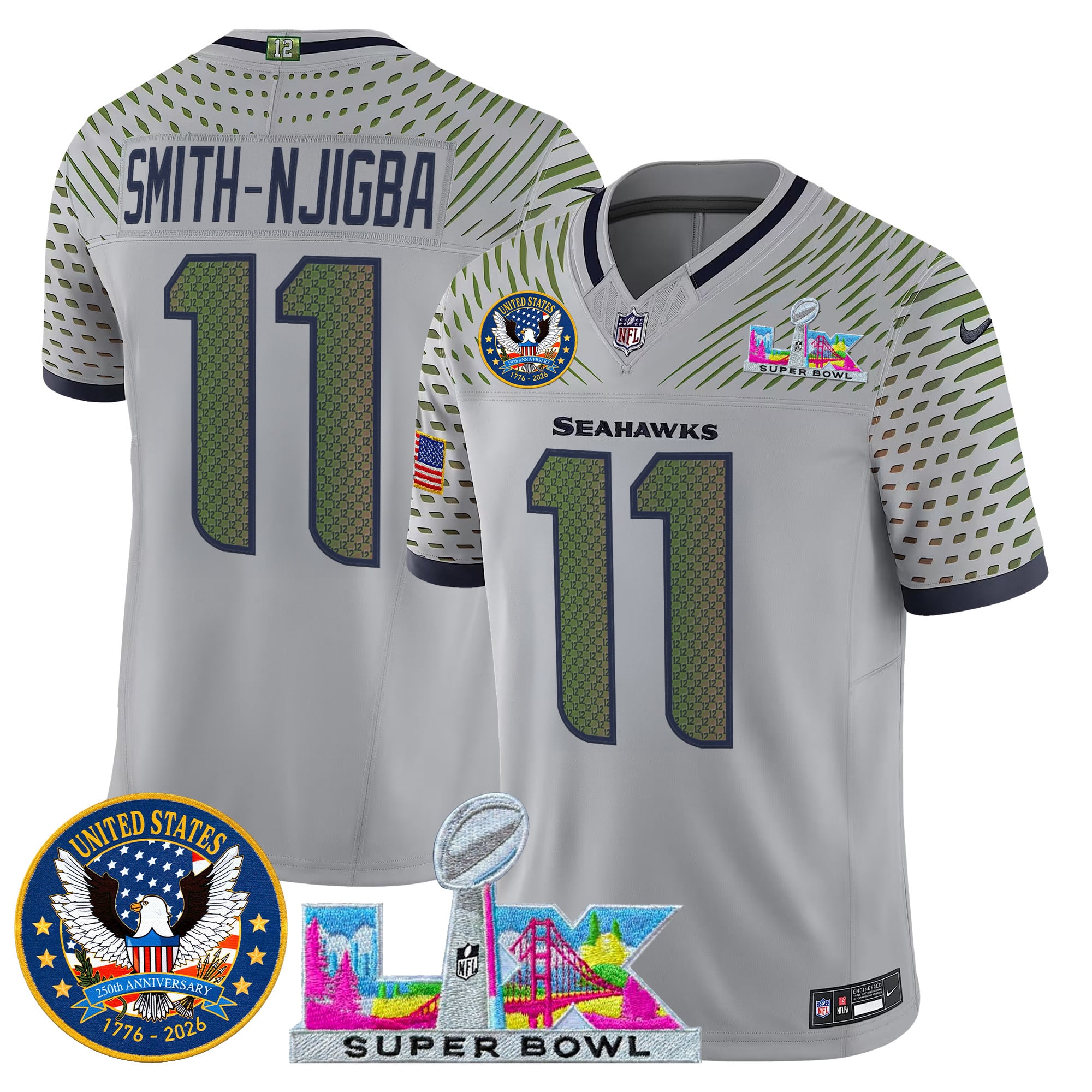 Men's Seattle Seahawks "Super Bowl LX & United States 250th Patch" Vapor Limited Jersey - All Stitched - Image 22