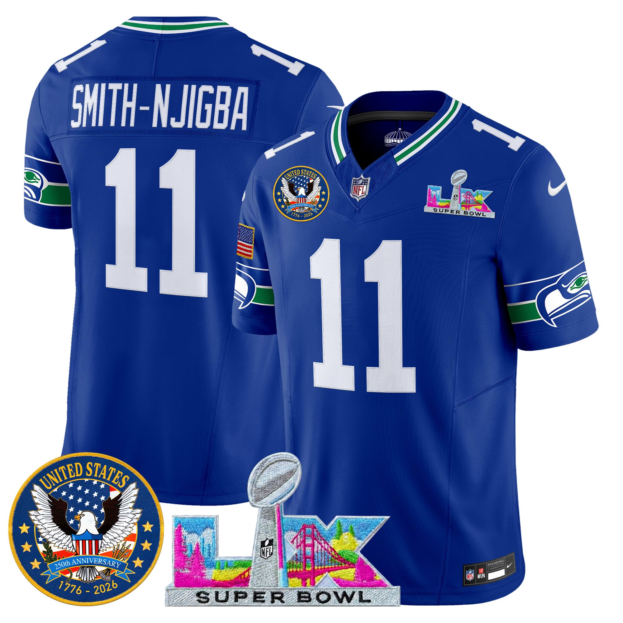 Men's Seattle Seahawks "Super Bowl LX & United States 250th Patch" Vapor Limited Jersey - All Stitched - Image 4